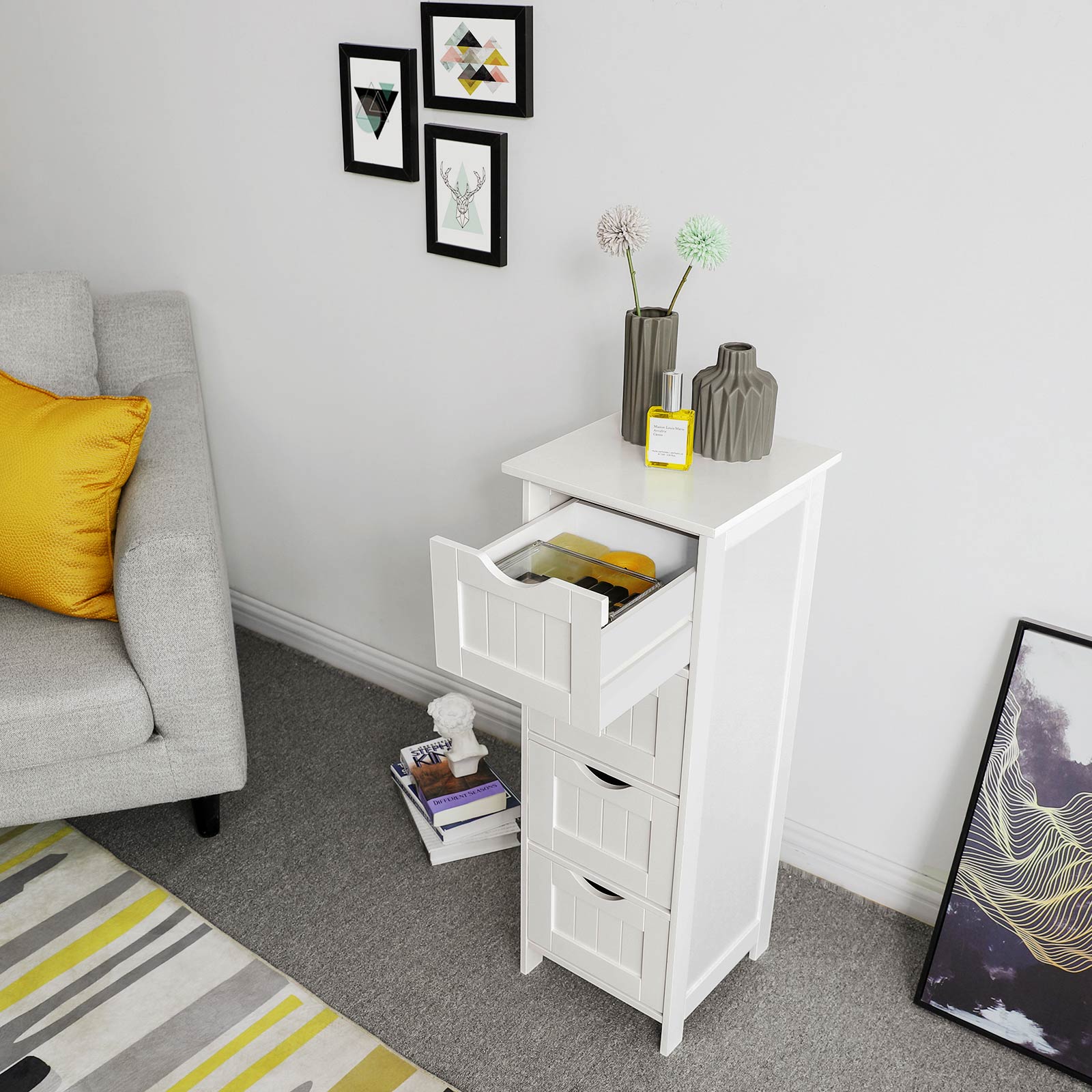Slim kupaonski ormarić s 4 ladice 30 x 30 x 82 cm, bijeli | Vasagle-vitahome.hr