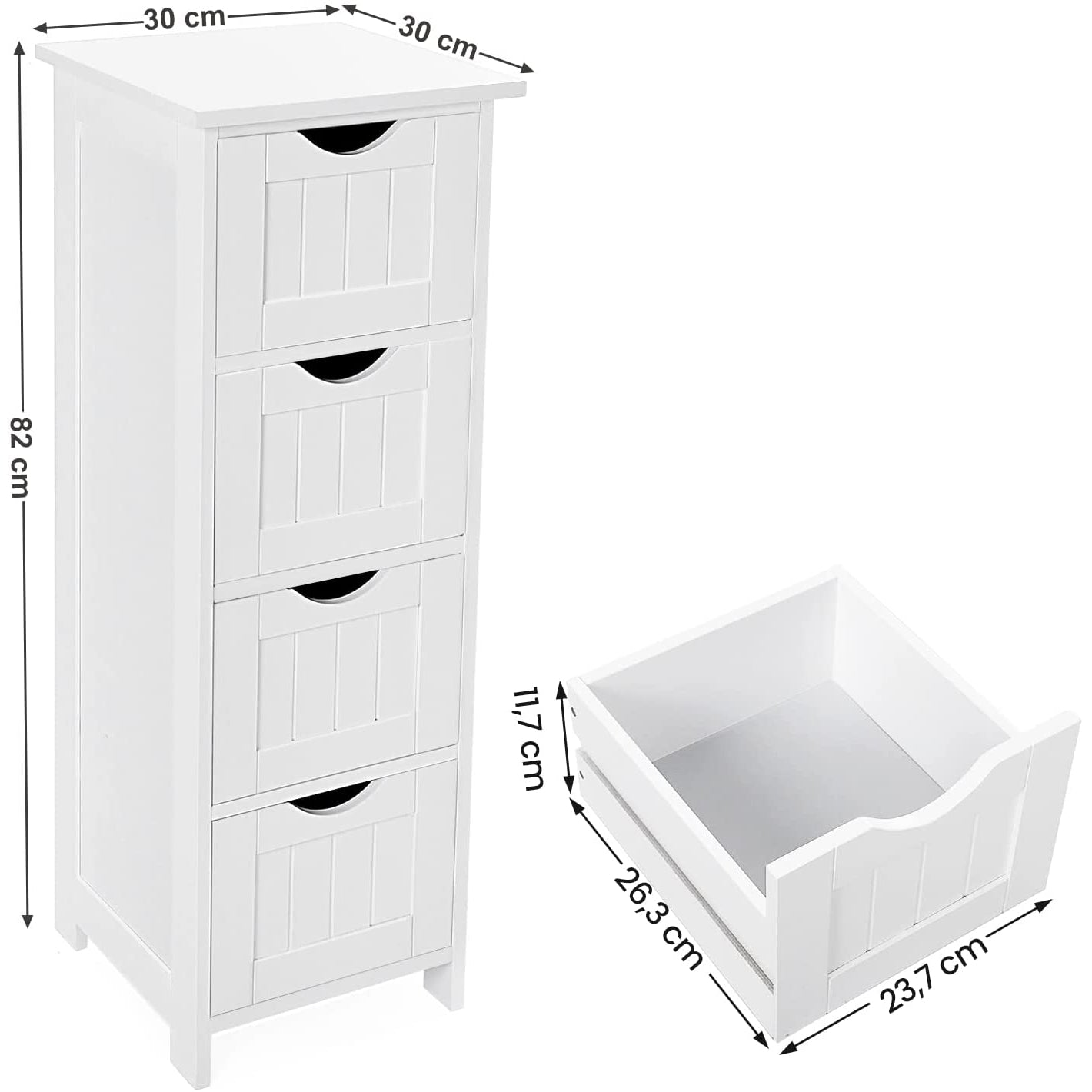 Slim kupaonski ormarić s 4 ladice 30 x 30 x 82 cm, bijeli | Vasagle-vitahome.hr