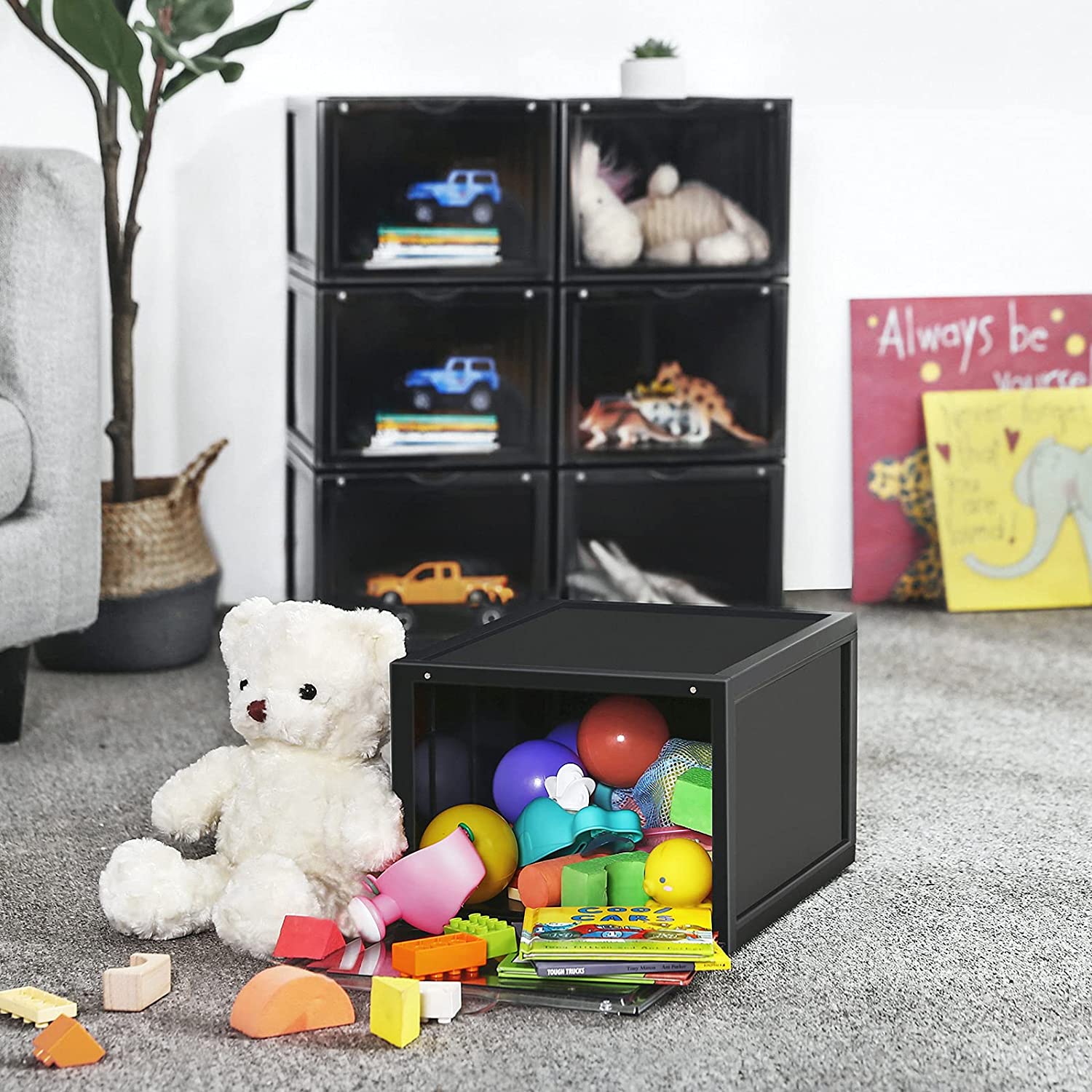 Složive plastične kutije za cipele, set od 6 komada, crne | SONGMICS-vitahome.hr
