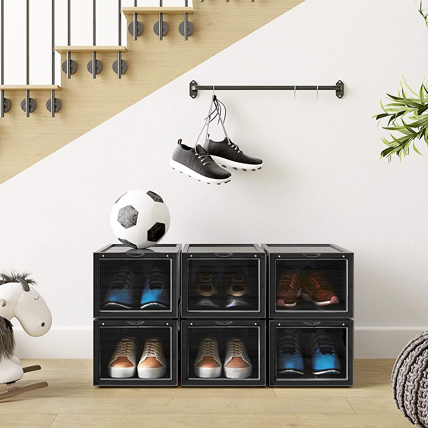 Složive plastične kutije za cipele, set od 6 komada, crne | SONGMICS-vitahome.hr
