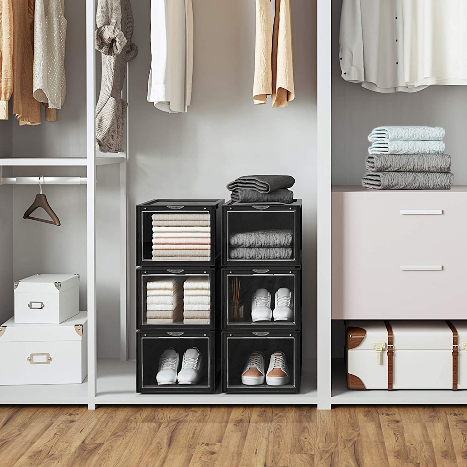 Složive plastične kutije za cipele, set od 6 komada, crne | SONGMICS-vitahome.hr