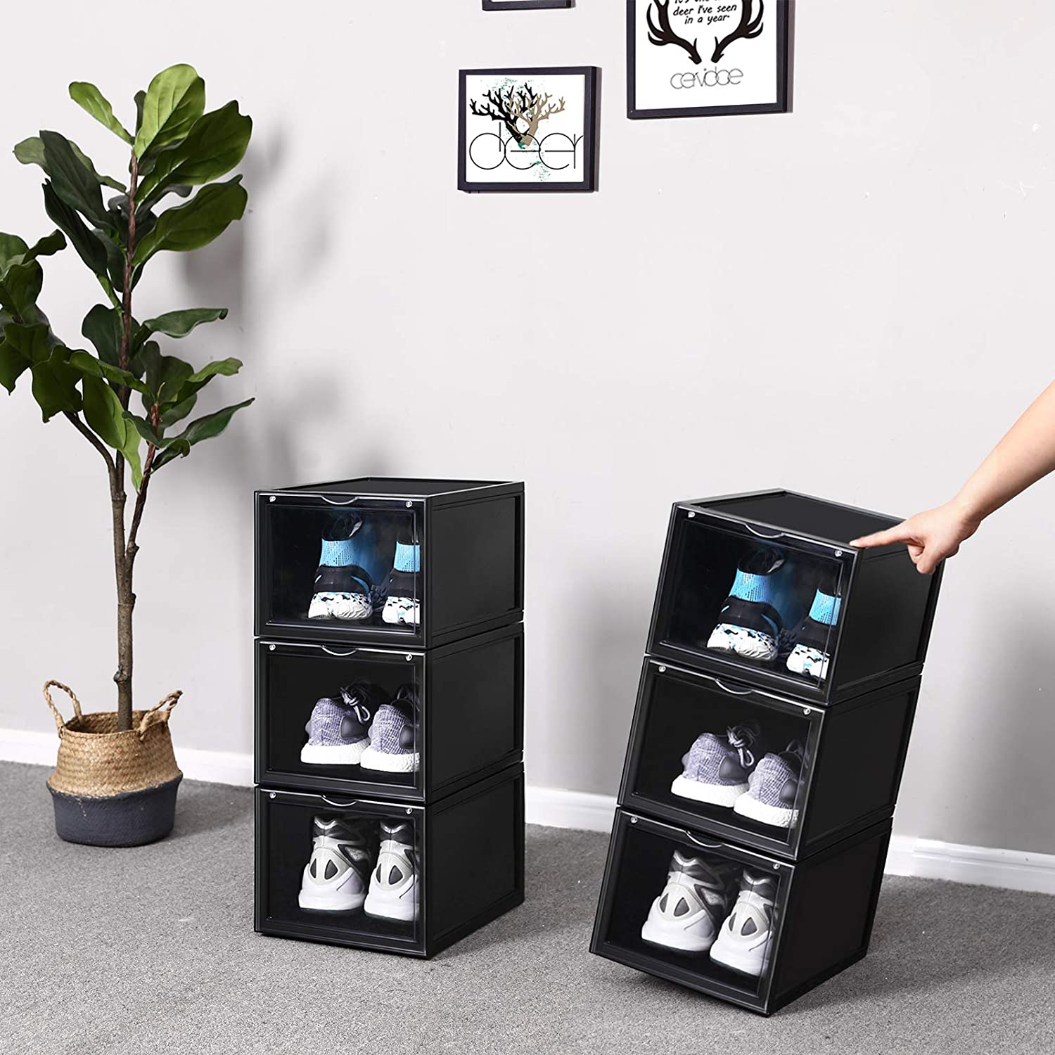 Složive plastične kutije za cipele, set od 6 komada, crne | SONGMICS-vitahome.hr