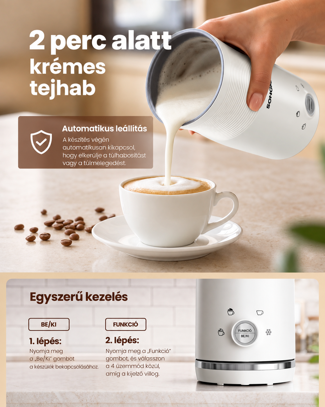 SONGMICS 4-u-1 električni pjenilac za mlijeko, 300 ml, oblačno bijela