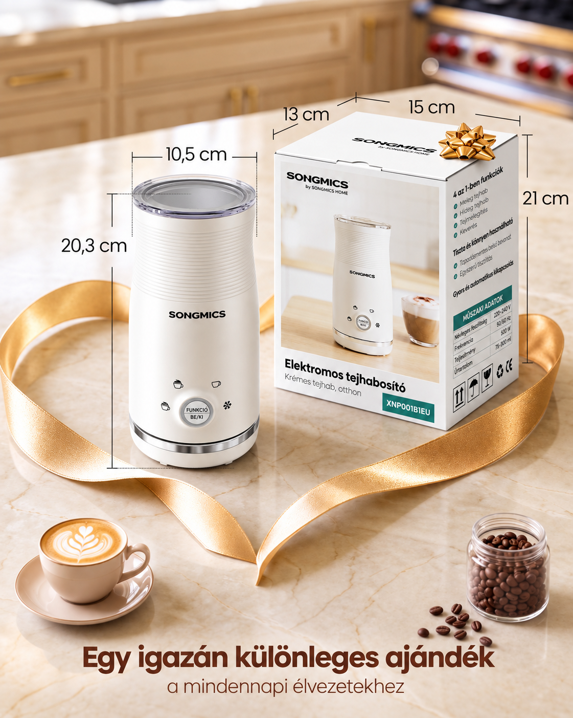 SONGMICS 4-u-1 električni pjenilac za mlijeko, 300 ml, oblačno bijela