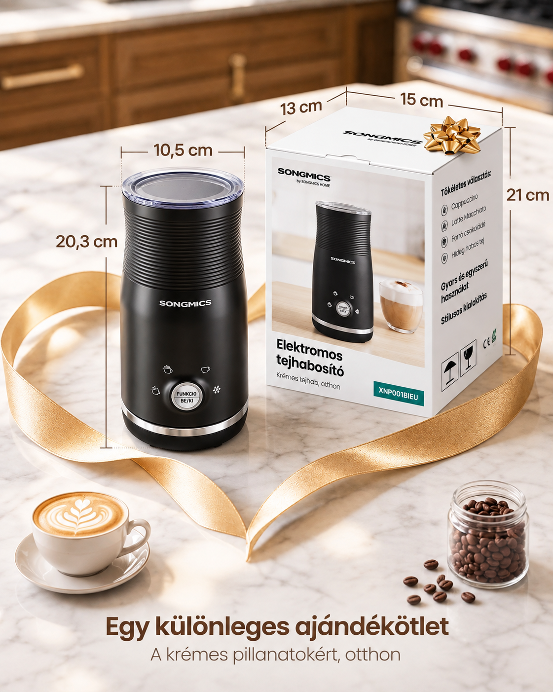 SONGMICS 4-u-1 električni pjenilac za mlijeko, 300 ml, tintno crna