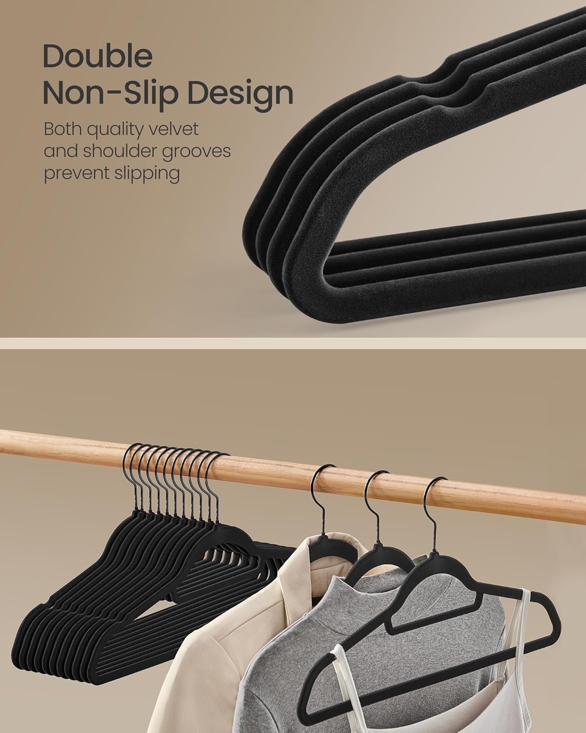 SONGMICS baršunaste vješalice, set od 50 komada, tinta crna