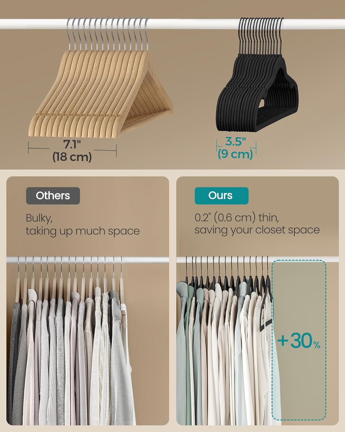 SONGMICS baršunaste vješalice, set od 50 komada, tinta crna