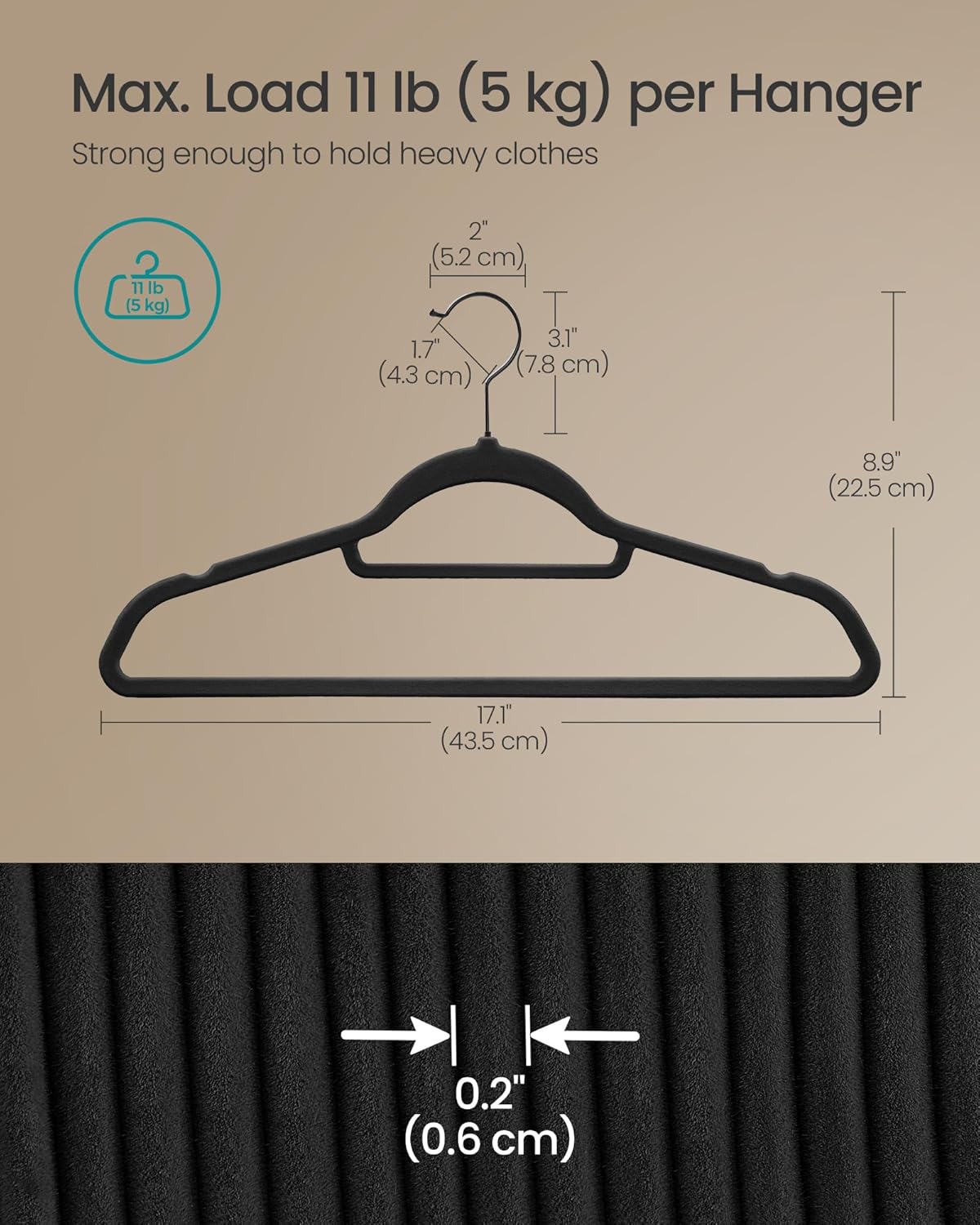 SONGMICS baršunaste vješalice, set od 50 komada, tinta crna