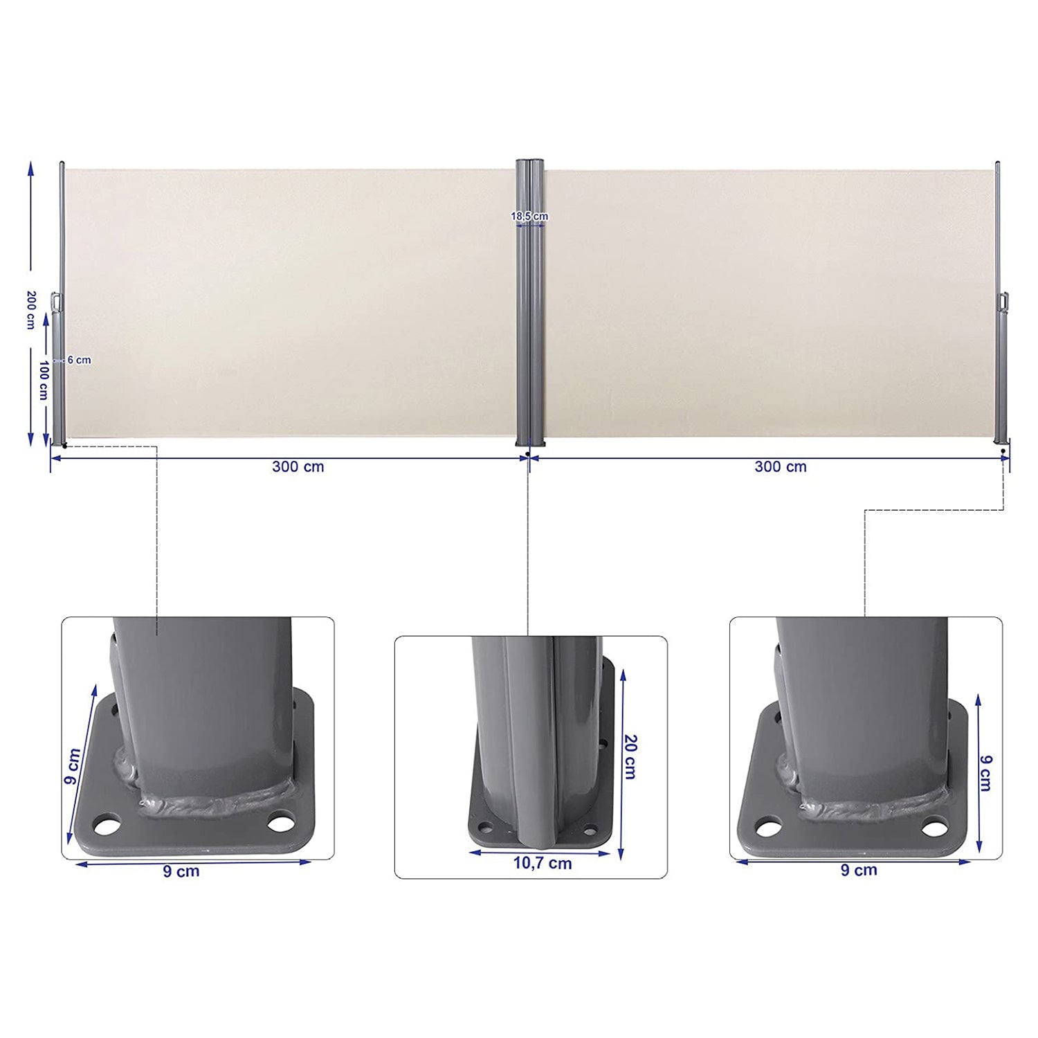 SONGMICS Dvostrana, sklopiva tenda 200 x 600 cm, bež | SONGMICS-vitahome.hr