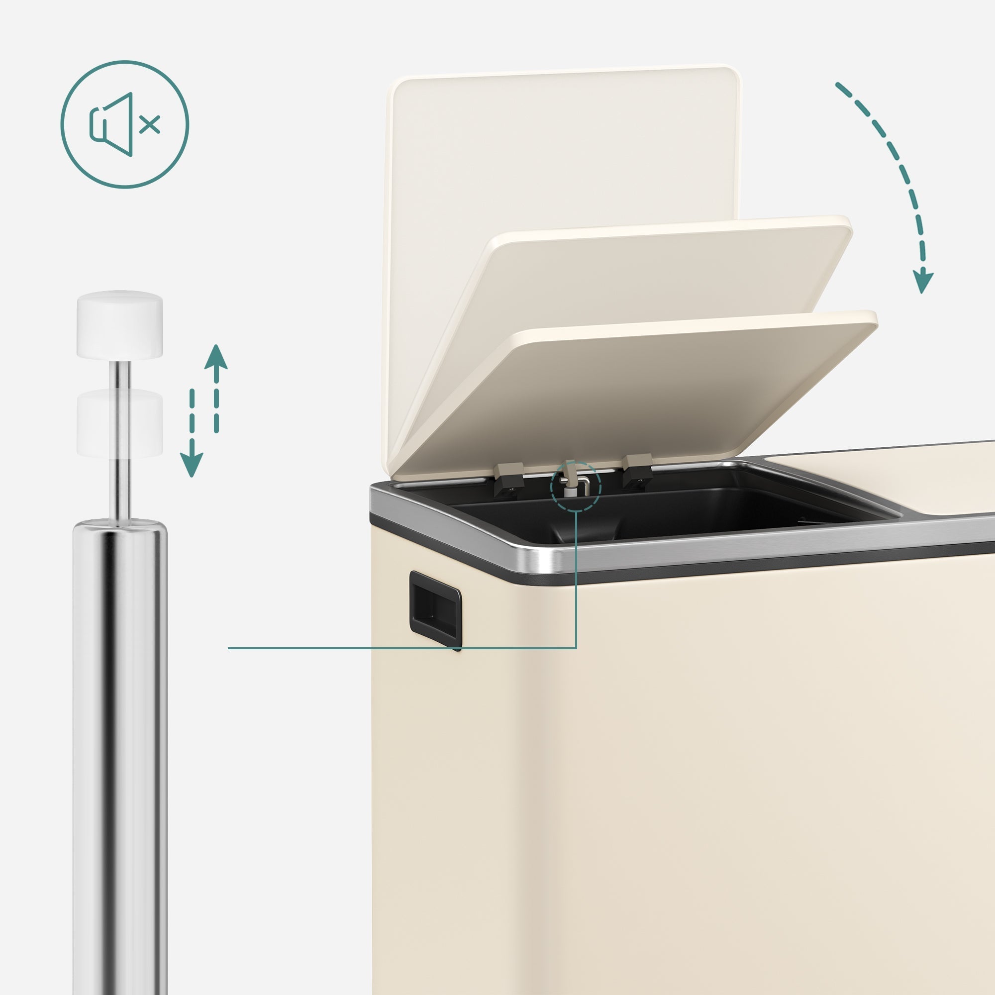 SONGMICS dvostruka kanta za smeće, 2x30l, krem boja