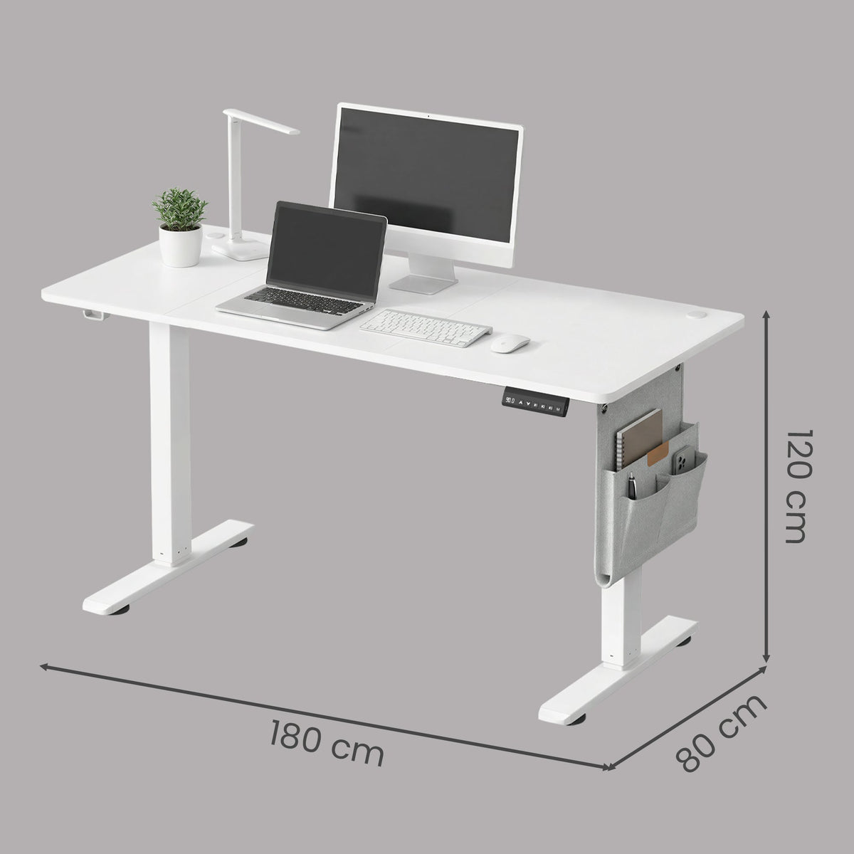 SONGMICS električni stol za sjedenje i stajanje, 180x80 cm, oblačno bijela