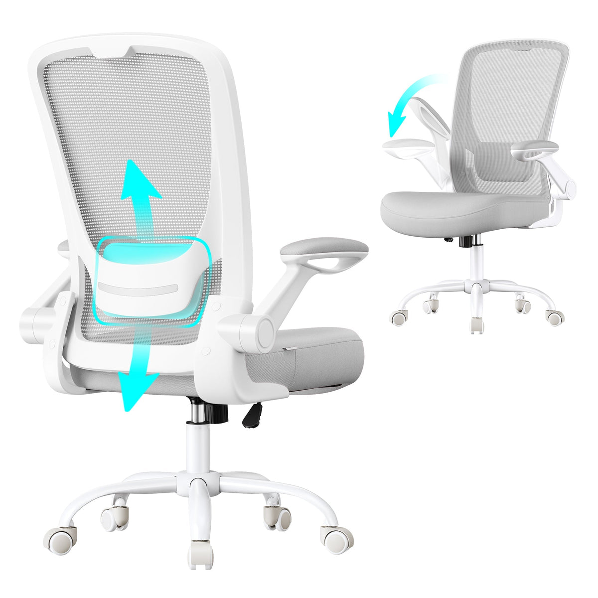 SONGMICS ergonomska mrežasta uredska stolica s naslonom za glavu, svjetlosiva