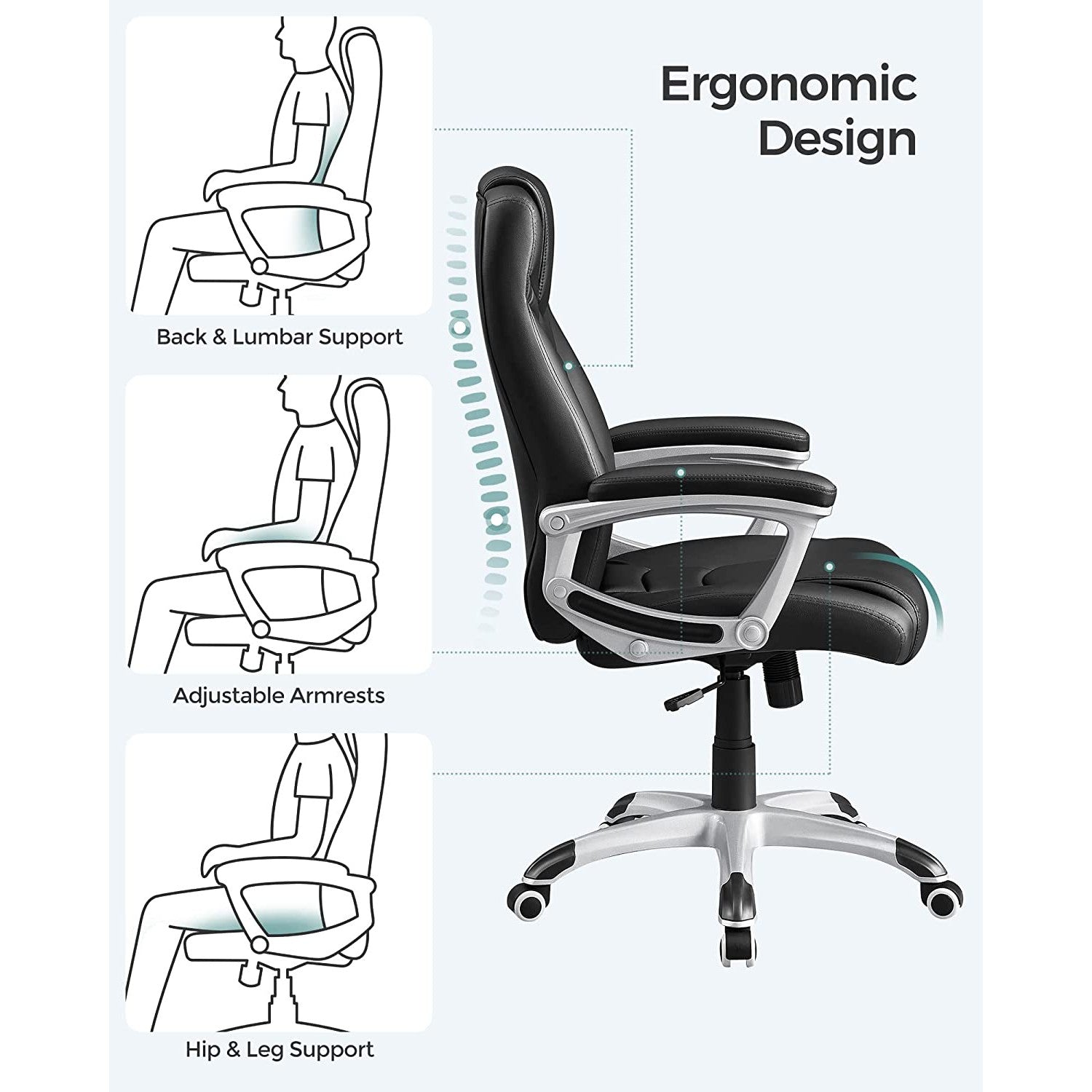 Songmics Ergonomska uredska stolica, okretna stolica s podesivom visinom | SONGMICS-vitahome.hr