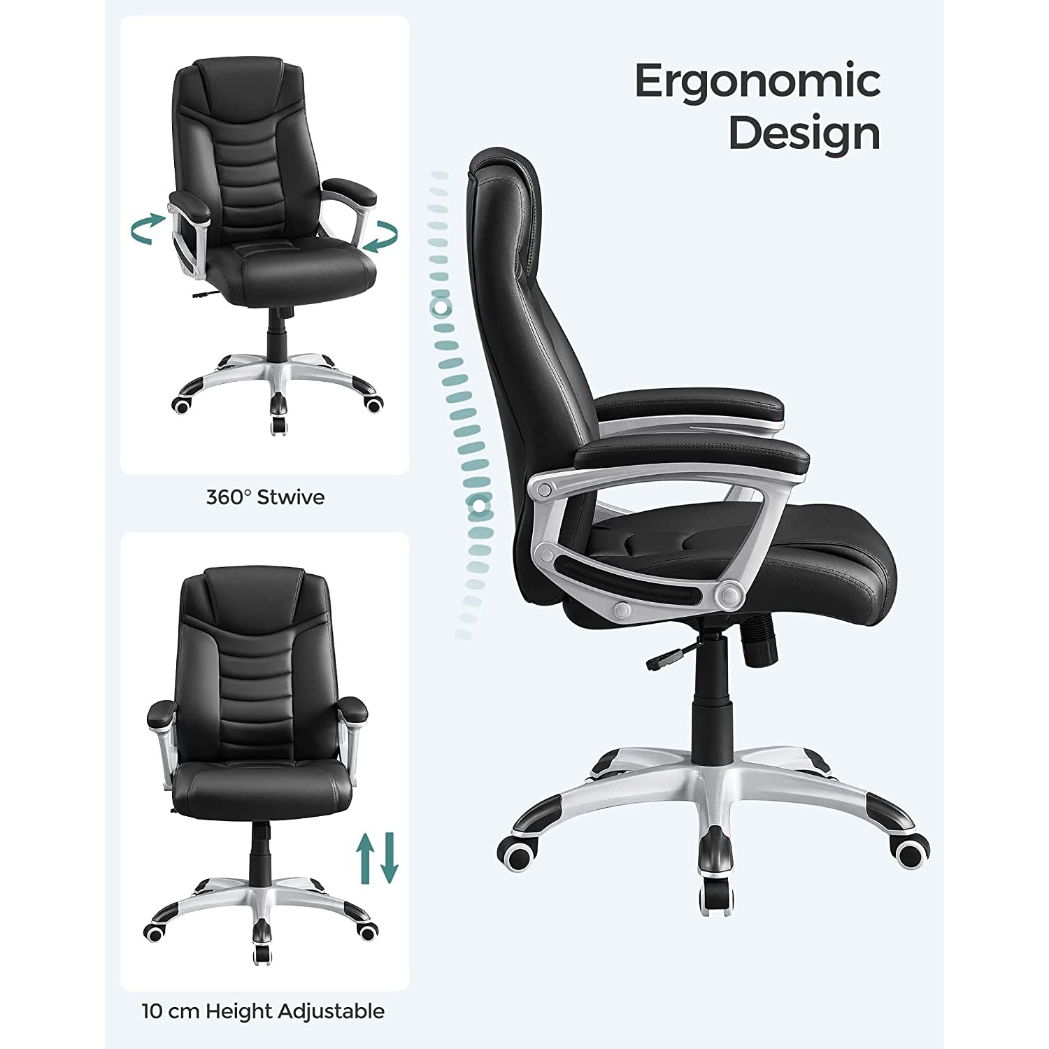 Songmics Ergonomska uredska stolica, okretna stolica s podesivom visinom | SONGMICS-vitahome.hr