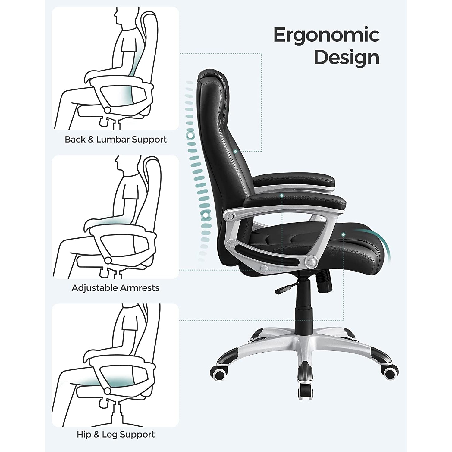 Songmics Ergonomska uredska stolica, okretna stolica s podesivom visinom | SONGMICS-vitahome.hr