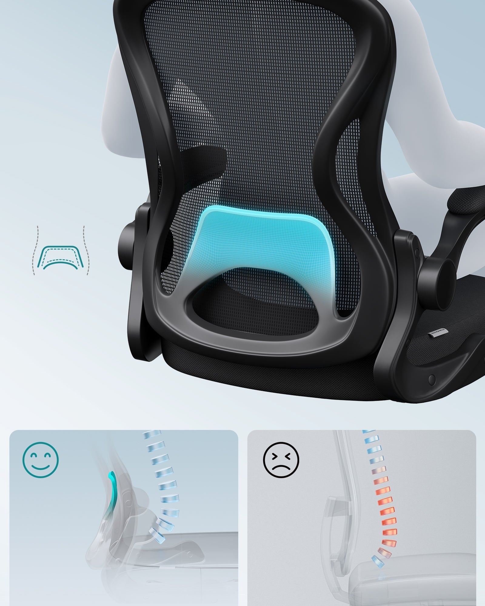 SONGMICS ergonomski uredski stolac, mrežasta uredska stolica, crna