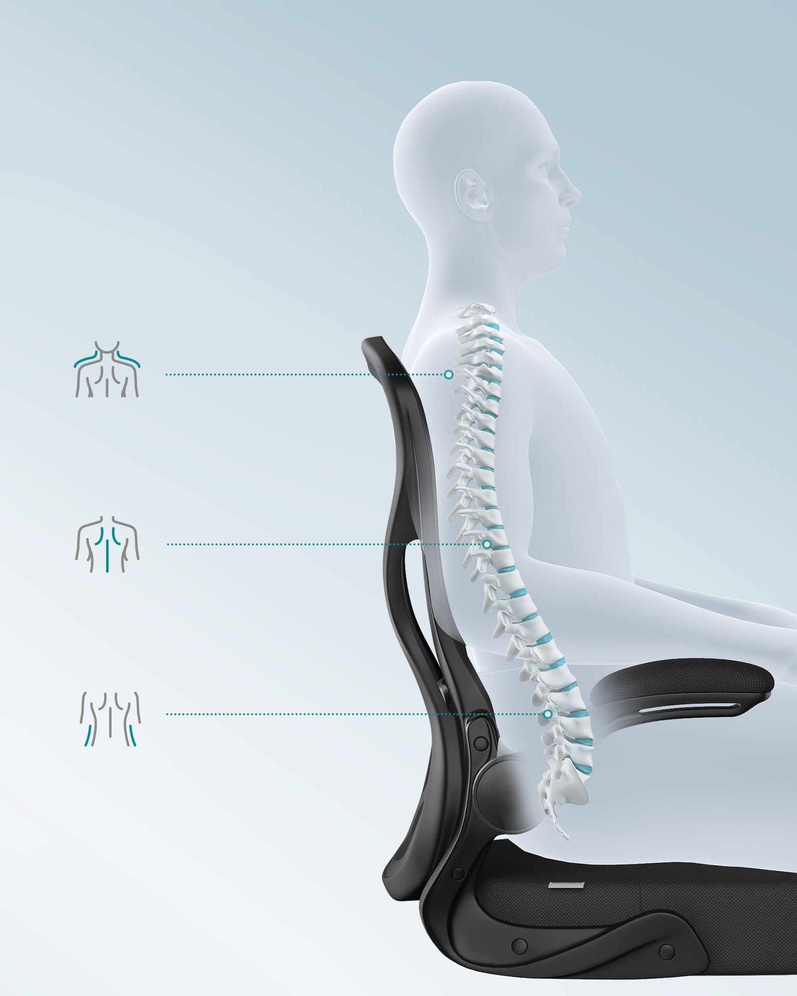 SONGMICS ergonomski uredski stolac, mrežasta uredska stolica, crna