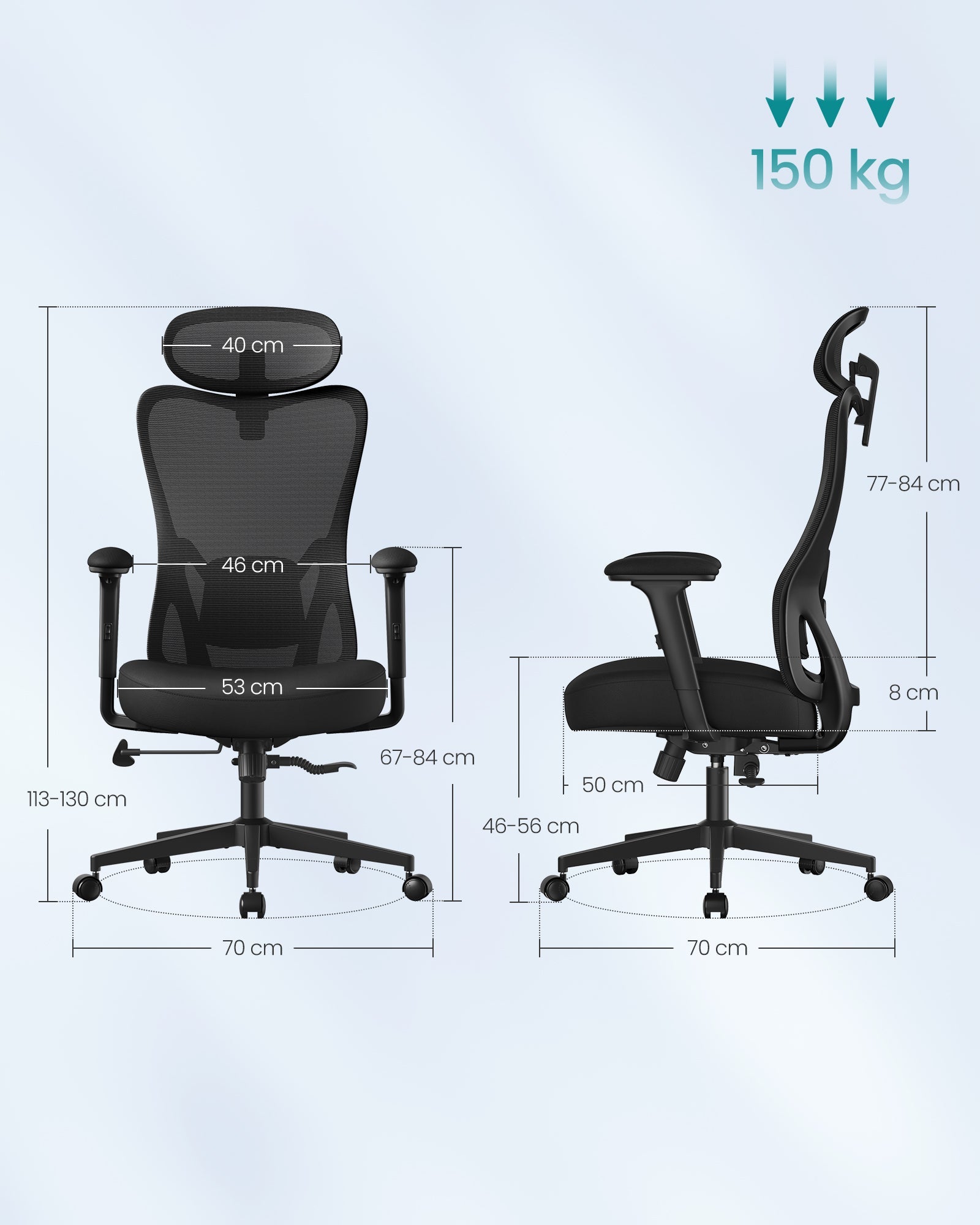 SONGMICS ergonomski uredski stolac s podesivim naslonom za glavu i lumbalnom potporom, tinta crna