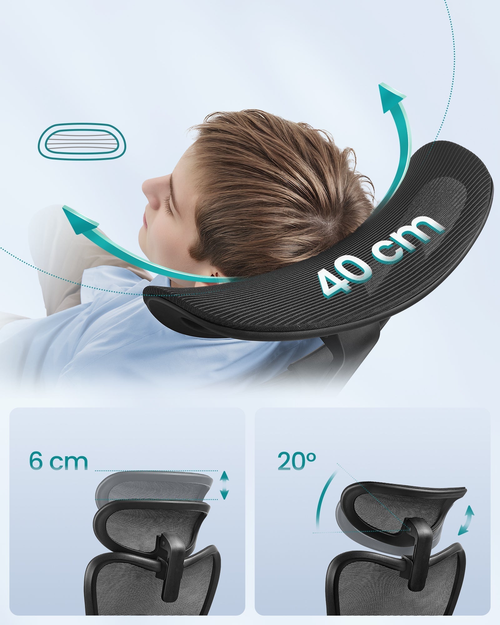 SONGMICS ergonomski uredski stolac s podesivim naslonom za glavu i lumbalnom potporom, tinta crna