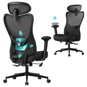 SONGMICS ergonomski uredski stolac s podesivim naslonom za glavu i lumbalnom potporom, tinta crna