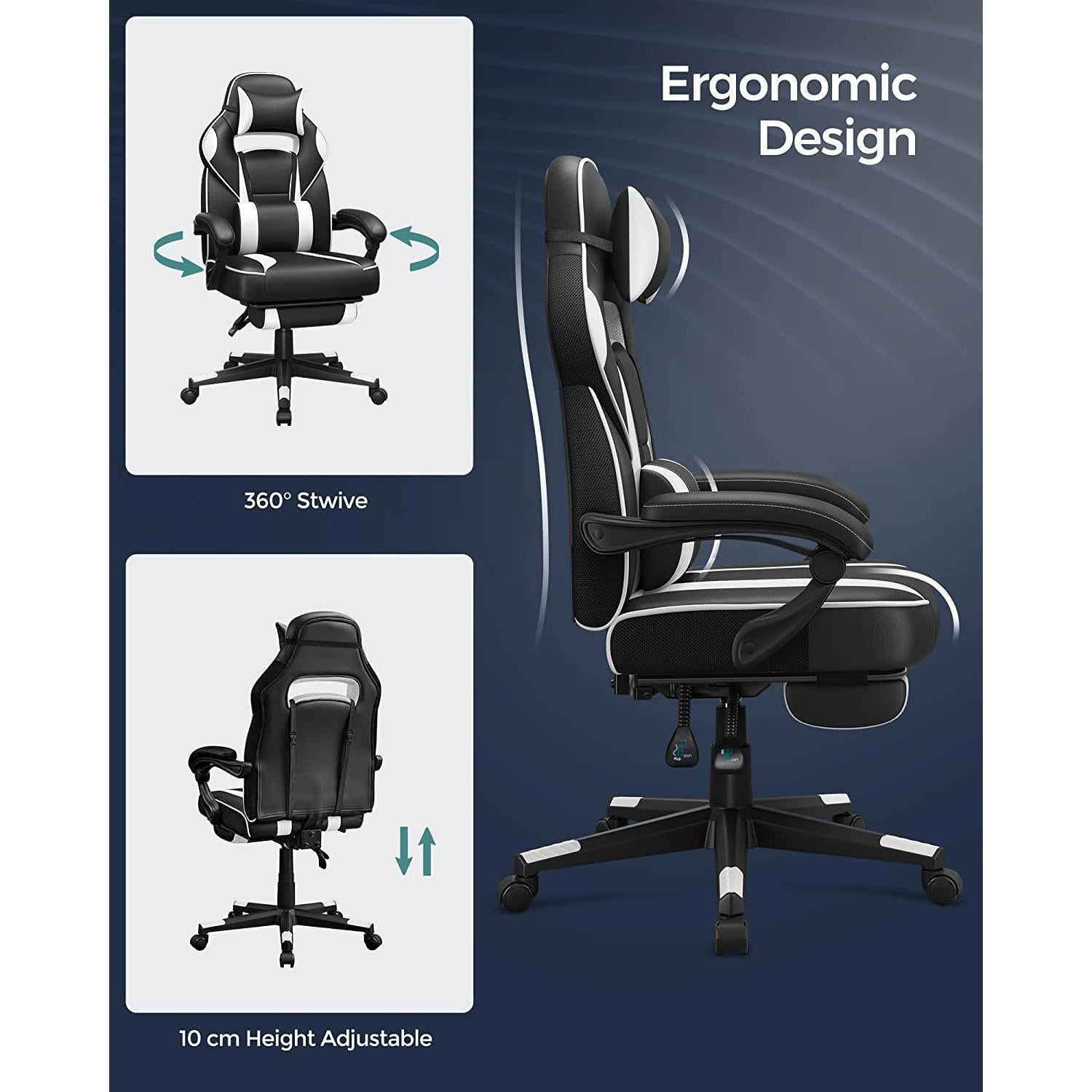 Songmics Gaming stolica, uredska stolica s naslonom za glavu | SONGMICS-vitahome.hr