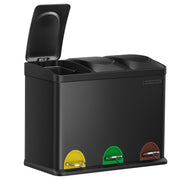 SONGMICS kanta za razdvojeno smeće s 3 pretinca na pedalu, 45 L (3 x 15 L), crna kao tinta