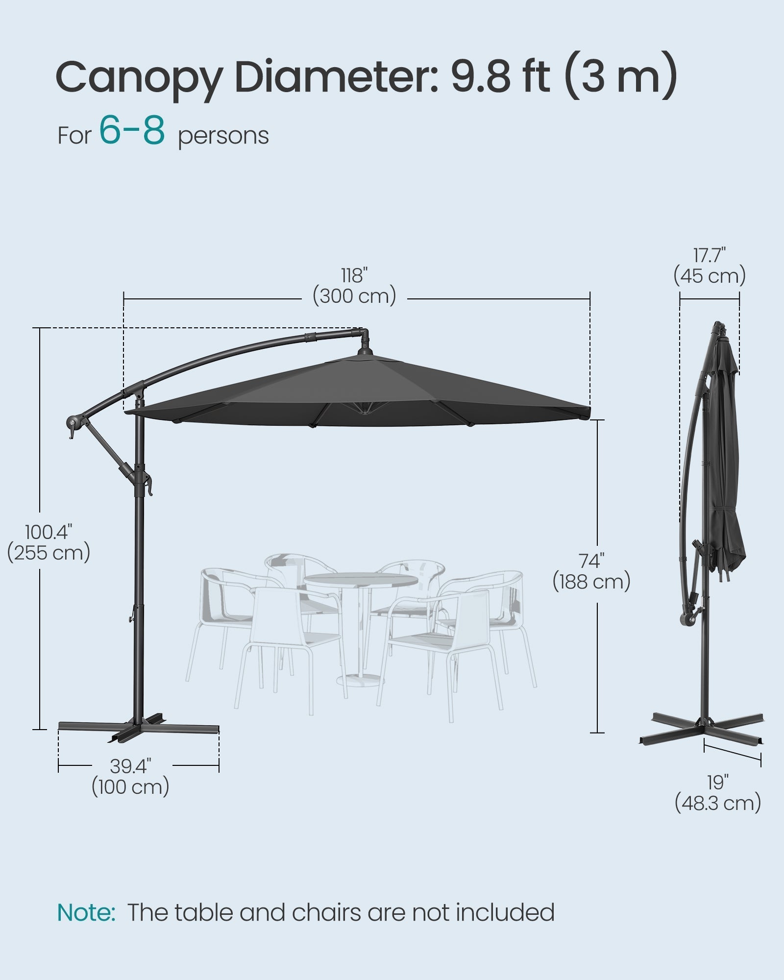 SONGMICS konzolni vrtni suncobran, 3 m, sivi
