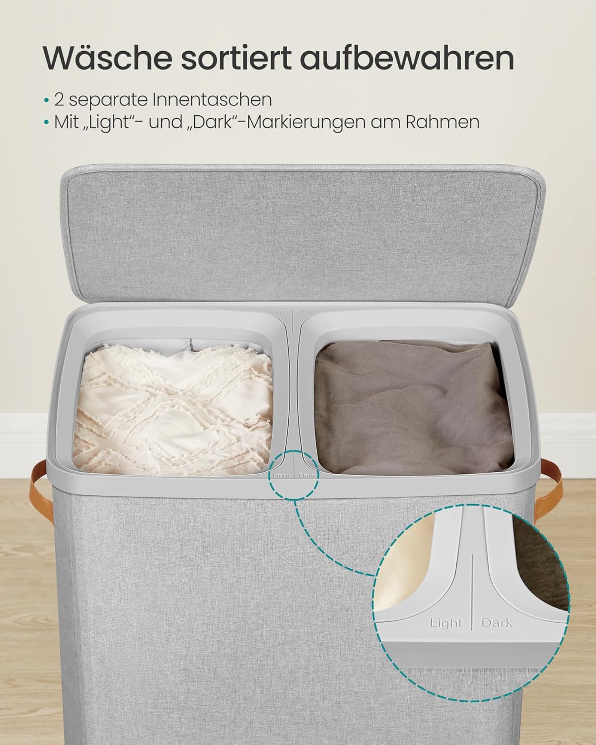 SONGMICS košara za rublje 170 L, 56 × 40 × 75 cm, siva