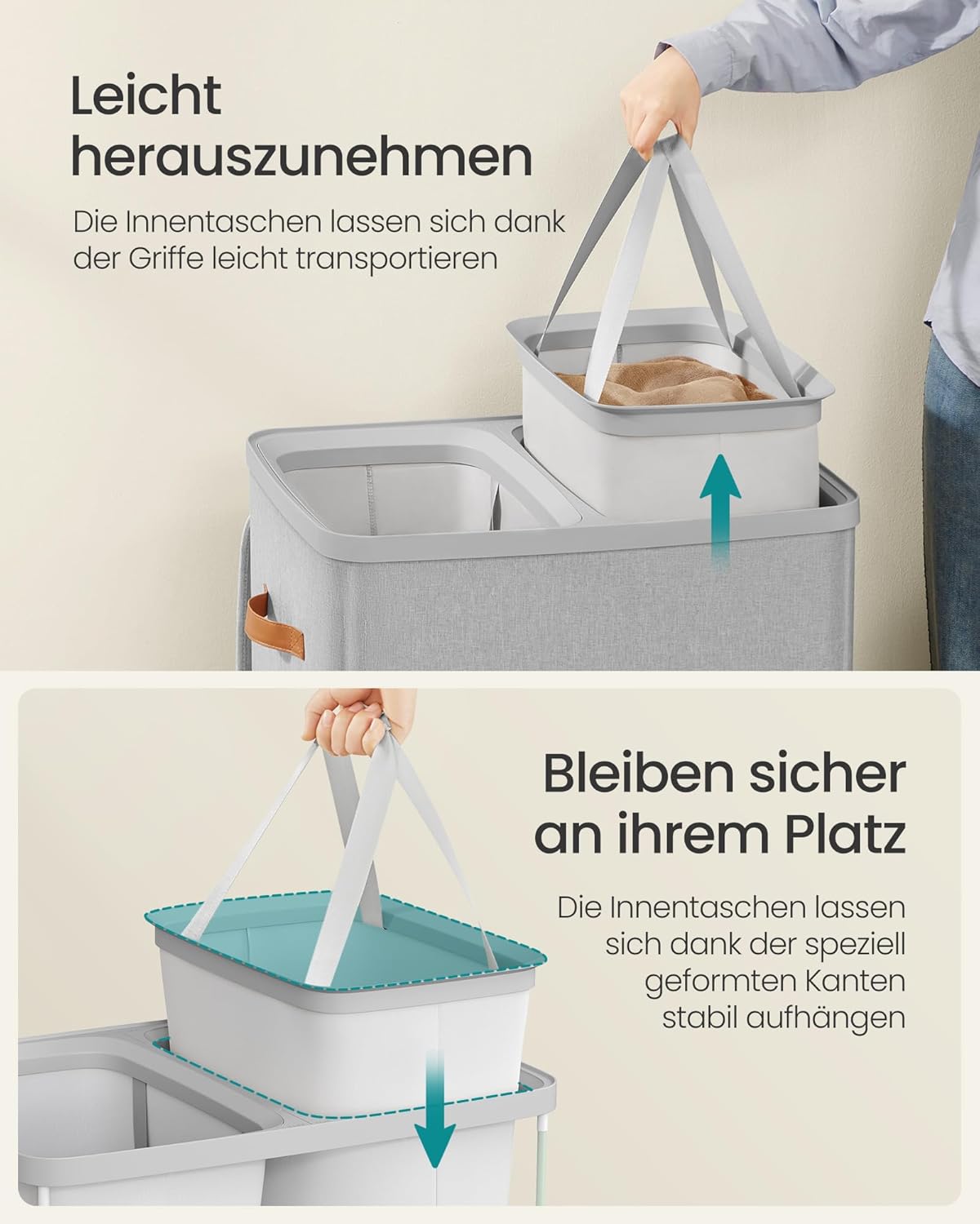 SONGMICS košara za rublje 170 L, 56 × 40 × 75 cm, siva