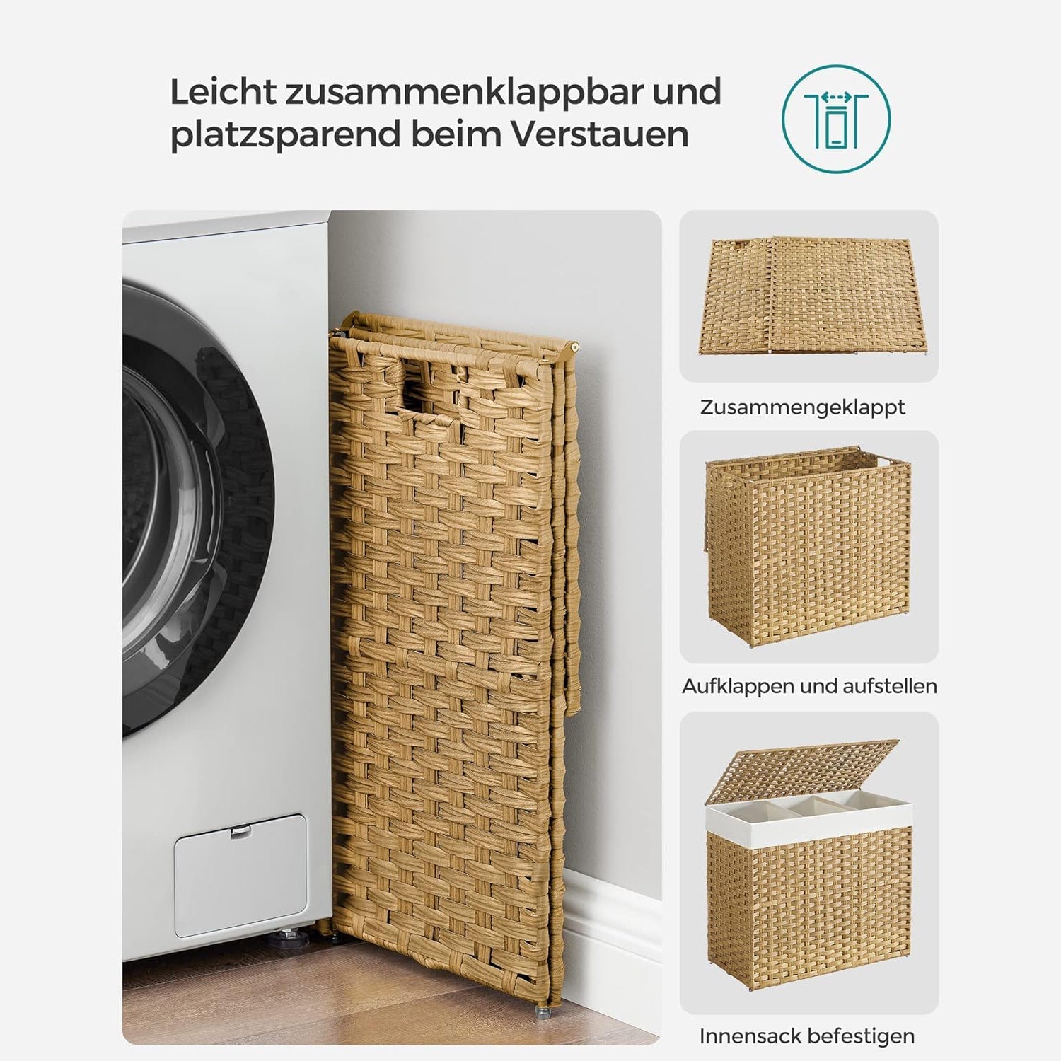 SONGMICS košara za rublje s poklopcem, 160 L, korpa za rublje, natural | SONGMICS-vitahome.hr