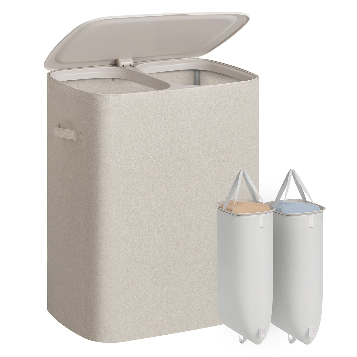 SONGMICS košara za rublje s poklopcem i 2 odjeljka, 160 L, cappuccino bež