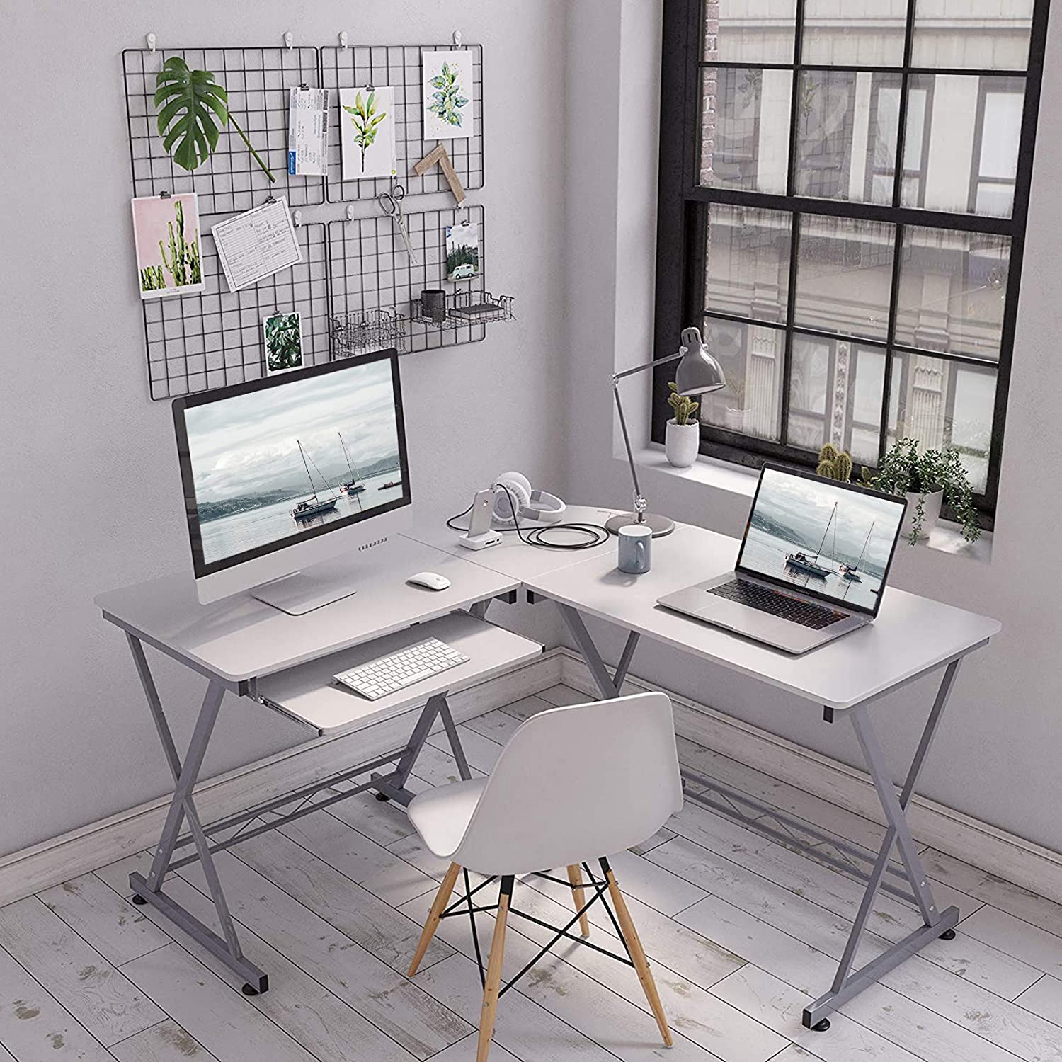 SONGMICS kutni stol za računalo, stol u obliku slova L 150 x 138 x 75 cm, bijeli | Vasagle-vitahome.hr
