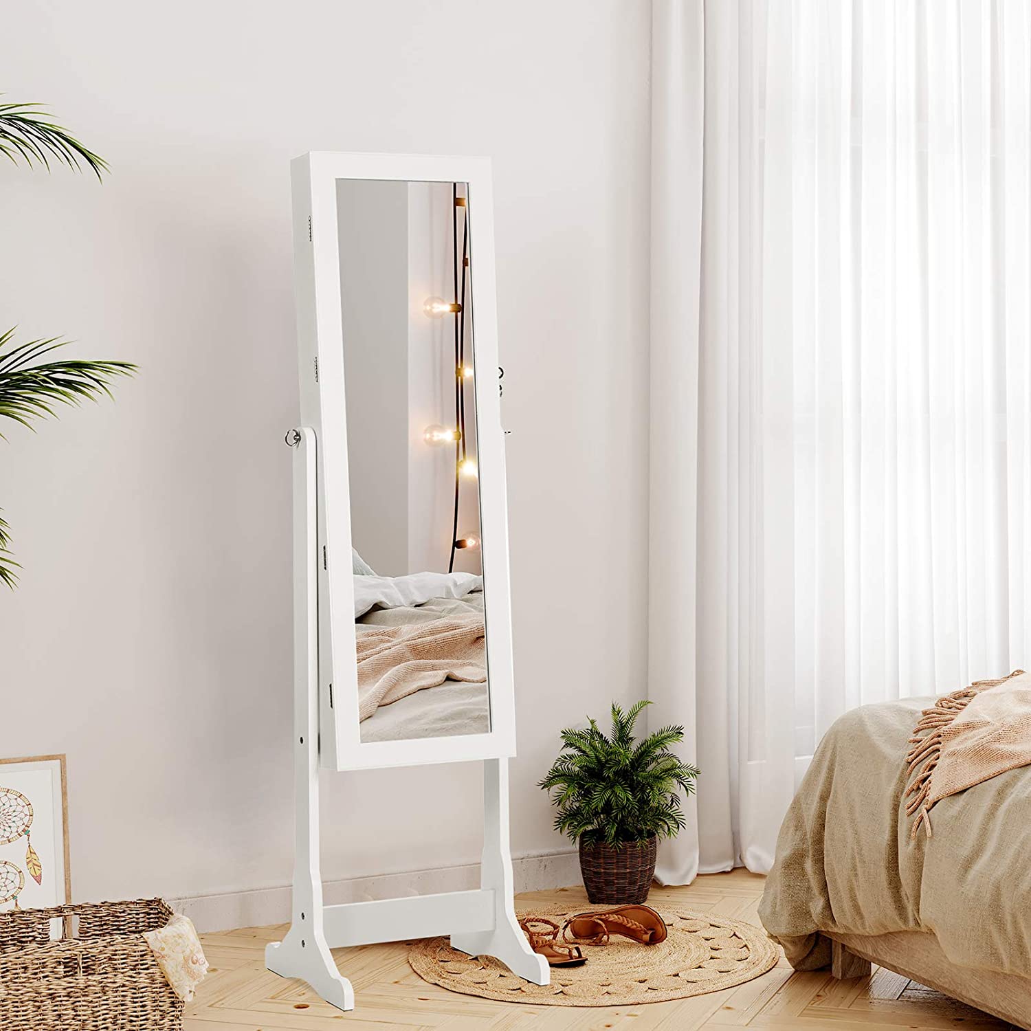 Songmics LED rasvjetni ormarić za nakit s ogledalom, 5 polica i 2 male ladice, na zaključavanje | SONGMICS-vitahome.hr