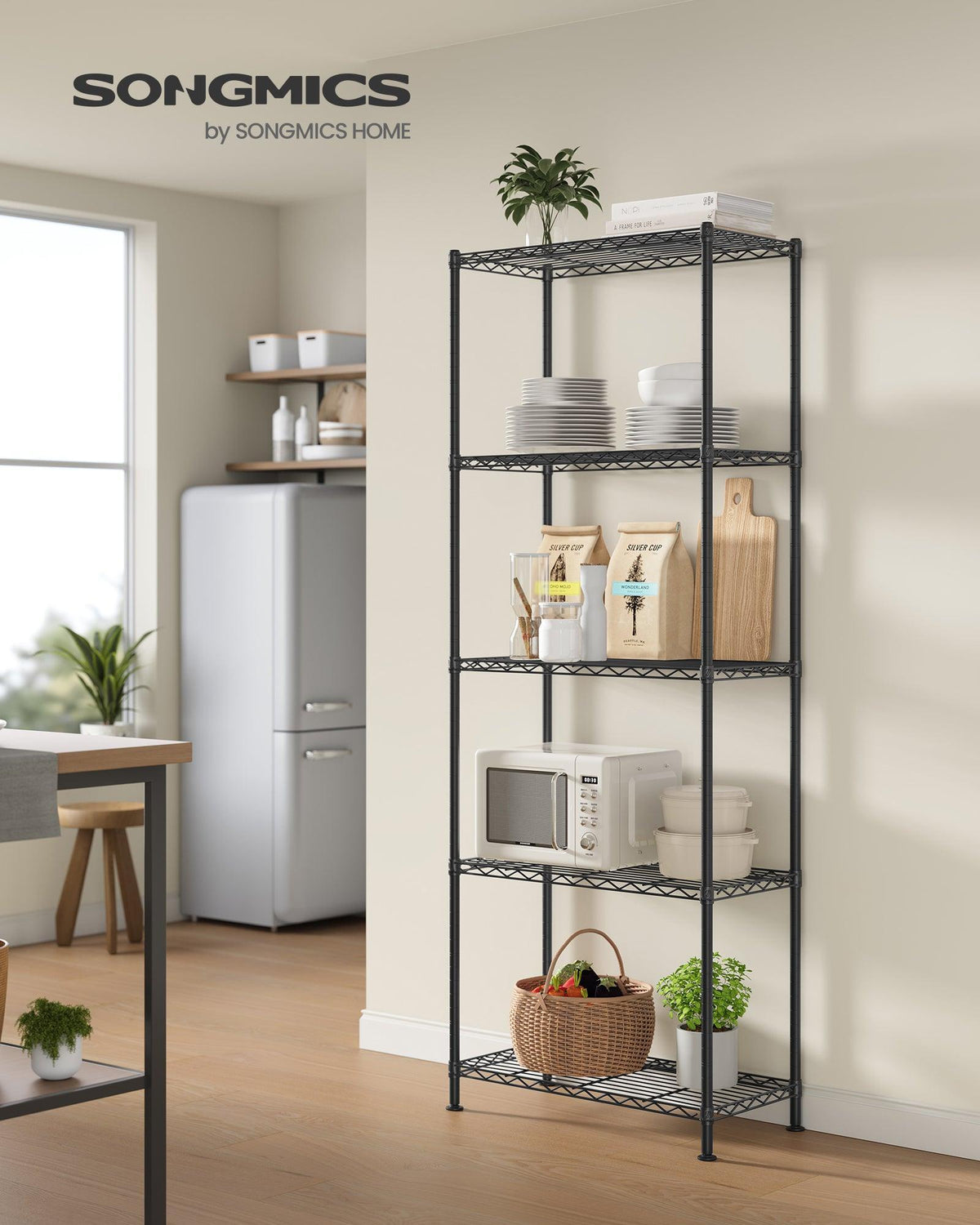 SONGMICS metalna polica za odlaganje s 5 razina, 30 x 60 x 161 cm, dubokocrna