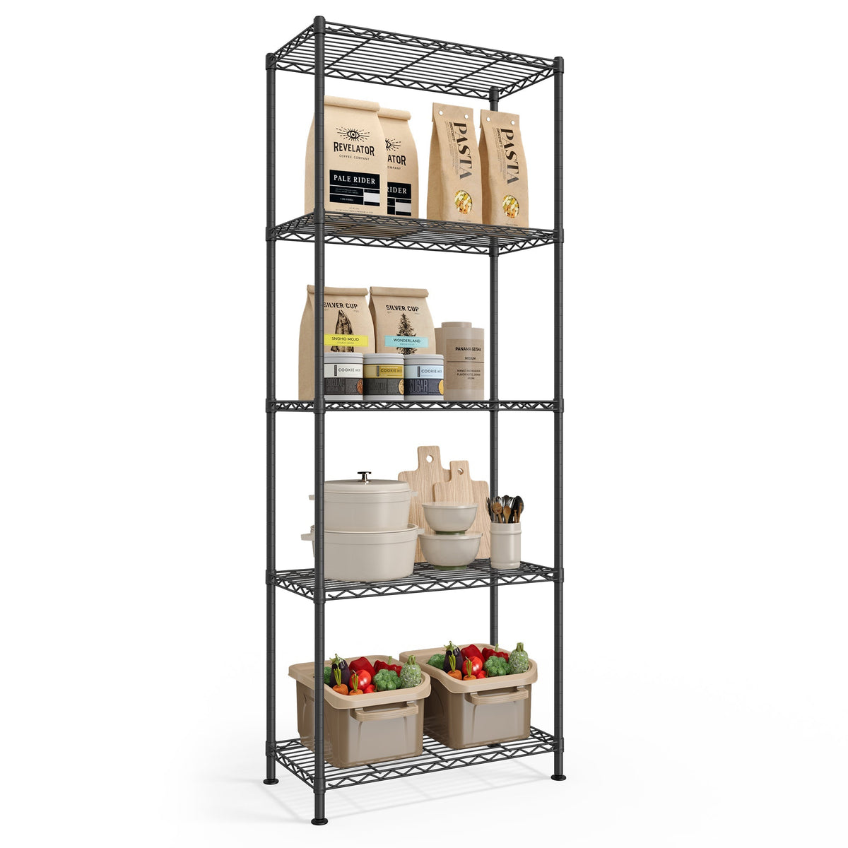 SONGMICS metalna polica za odlaganje s 5 razina, 30 x 60 x 161 cm, dubokocrna