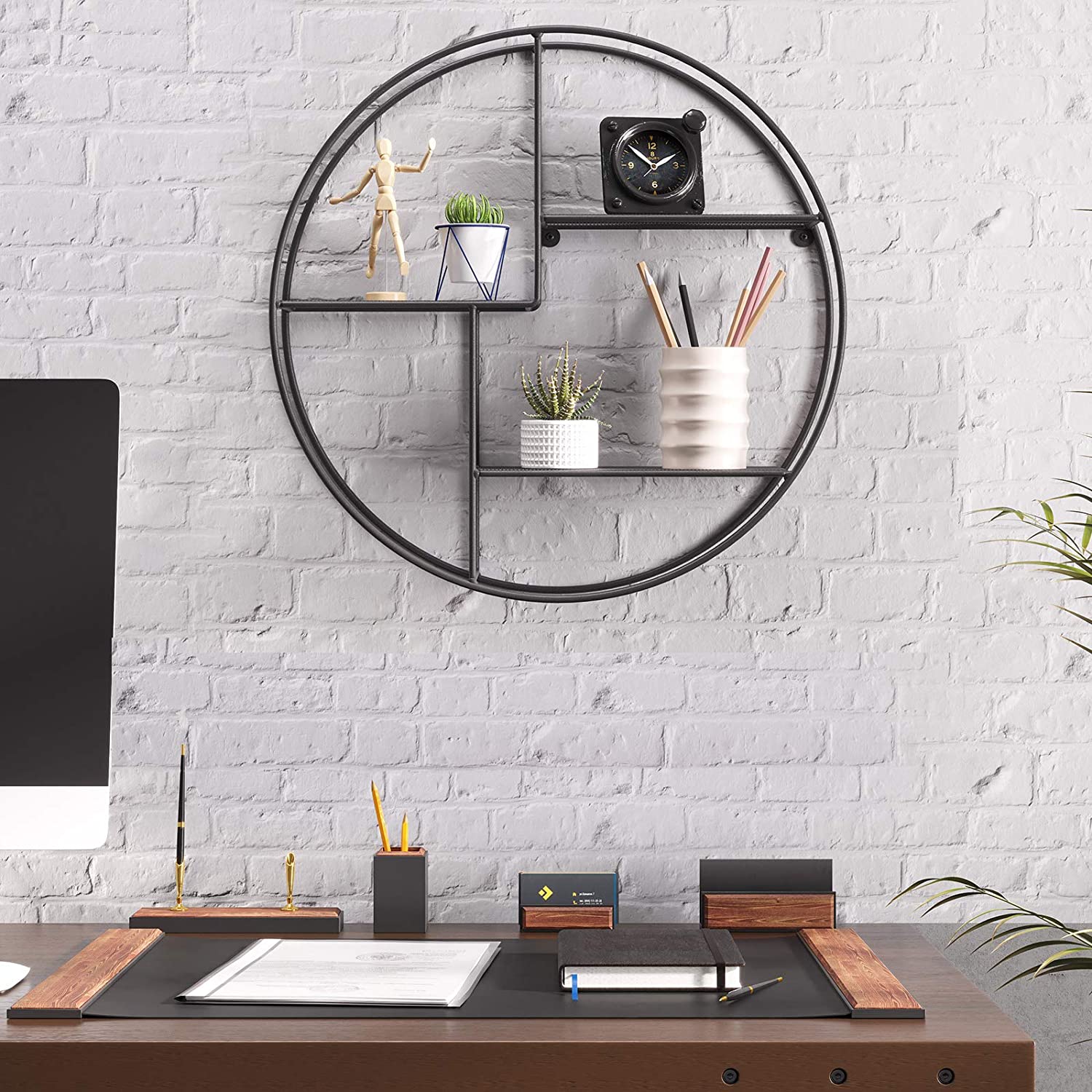SONGMICS metalna zidna polica, okrugla plutajuća polica s 3 metalne mrežaste ploče (promjer 55 cm) | SONGMICS-vitahome.hr
