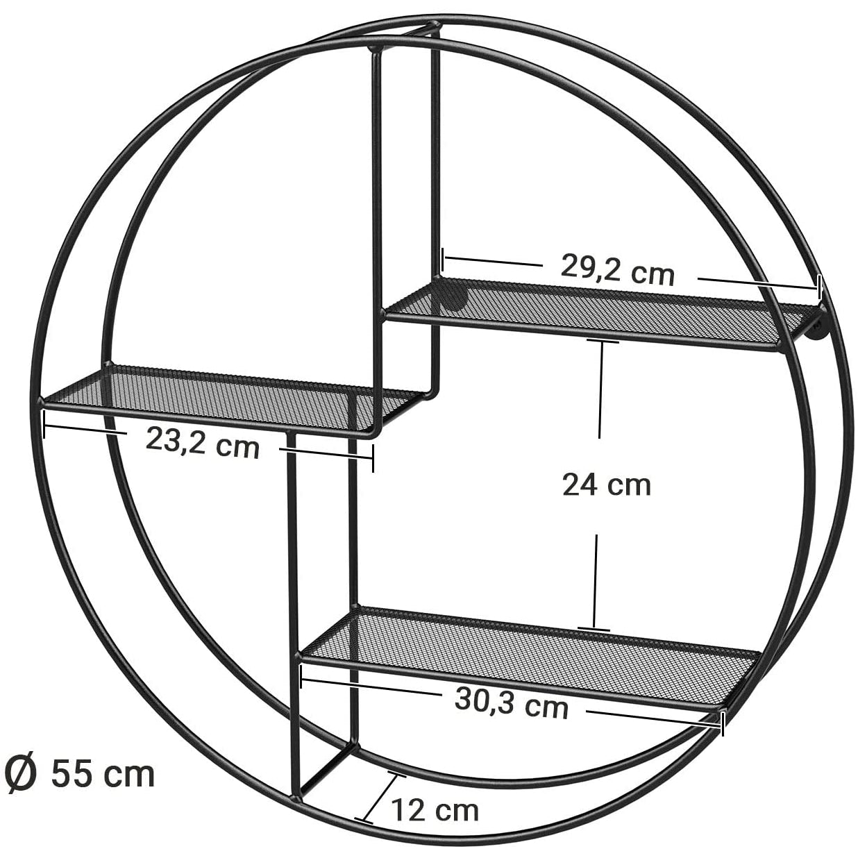 SONGMICS metalna zidna polica, okrugla plutajuća polica s 3 metalne mrežaste ploče (promjer 55 cm) | SONGMICS-vitahome.hr