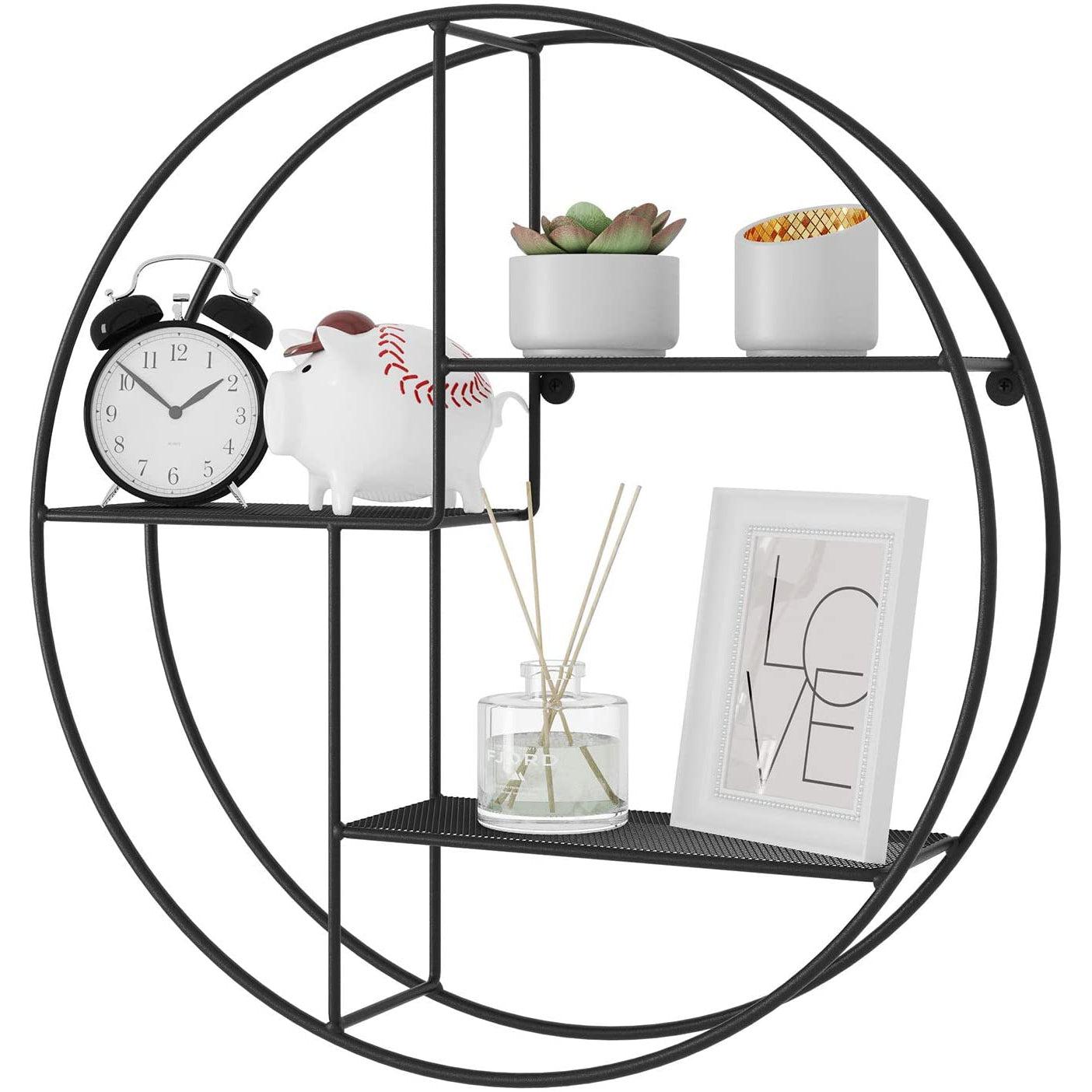 SONGMICS metalna zidna polica, okrugla plutajuća polica s 3 metalne mrežaste ploče (promjer 55 cm) | SONGMICS-vitahome.hr