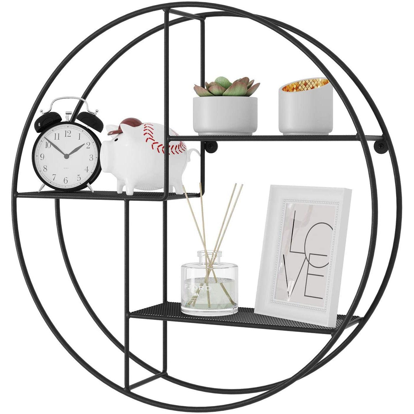 SONGMICS metalna zidna polica, okrugla plutajuća polica s 3 metalne mrežaste ploče (promjer 55 cm) | SONGMICS-vitahome.hr