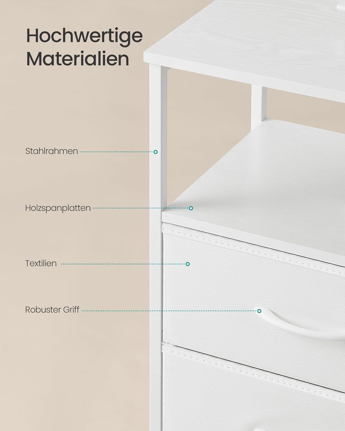 SONGMICS noćni ormarić s punjačem, podesiva LED rasvjeta, snježno bijela