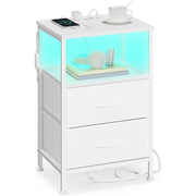 SONGMICS noćni ormarić s punjačem, podesiva LED rasvjeta, snježno bijela