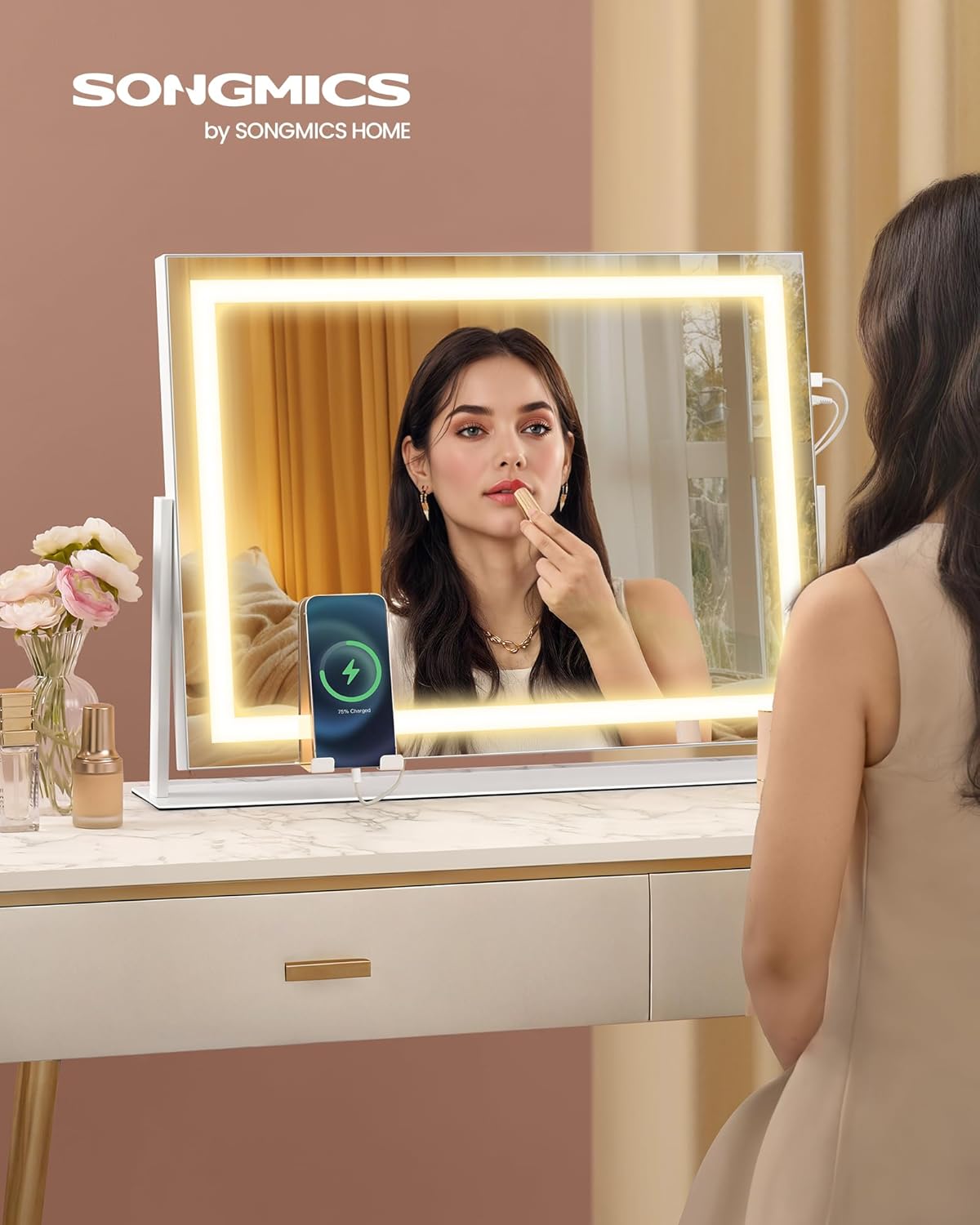 SONGMICS ogledalo za šminkanje s rasvjetom, kozmetičko LED ogledalo, 58 x 43 cm