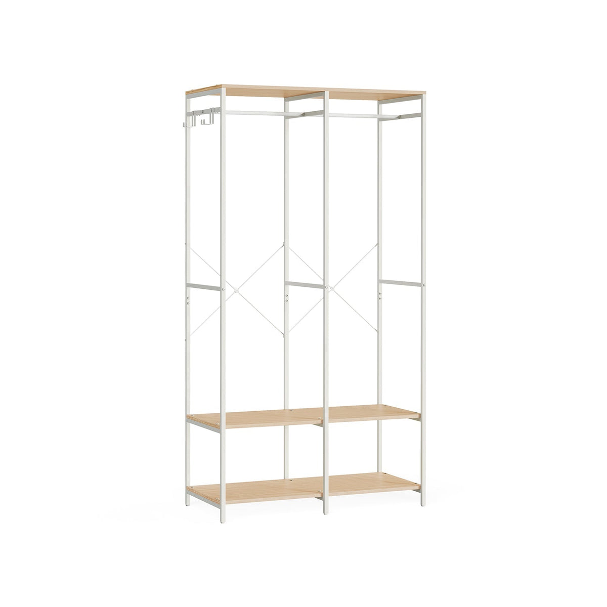 SONGMICS otvoreni ormar za odjeću s vješalicom i policama, 40 x 94,5 x 180 cm, bež