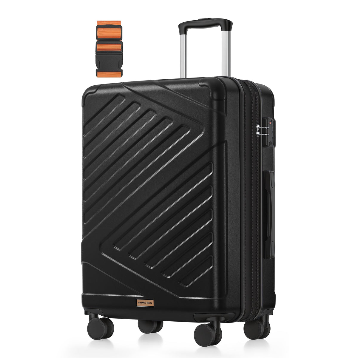 SONGMICS proširivi kovčeg s tvrdom školjkom i TSA bravom, 65 cm (65 – 80 L), tintno crna