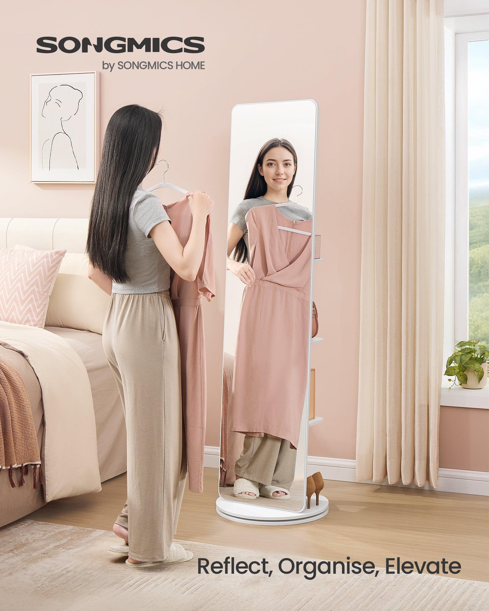SONGMICS samostojeće ogledalo, okretno za 360°, 163 x 45 cm, oblačno bijela