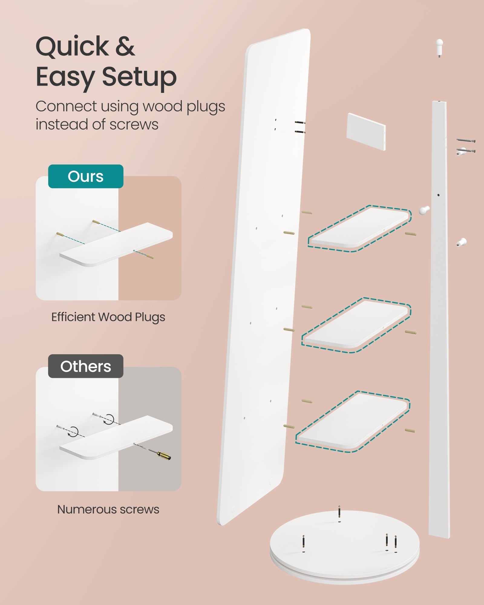 SONGMICS samostojeće ogledalo, okretno za 360°, 163 x 45 cm, oblačno bijela