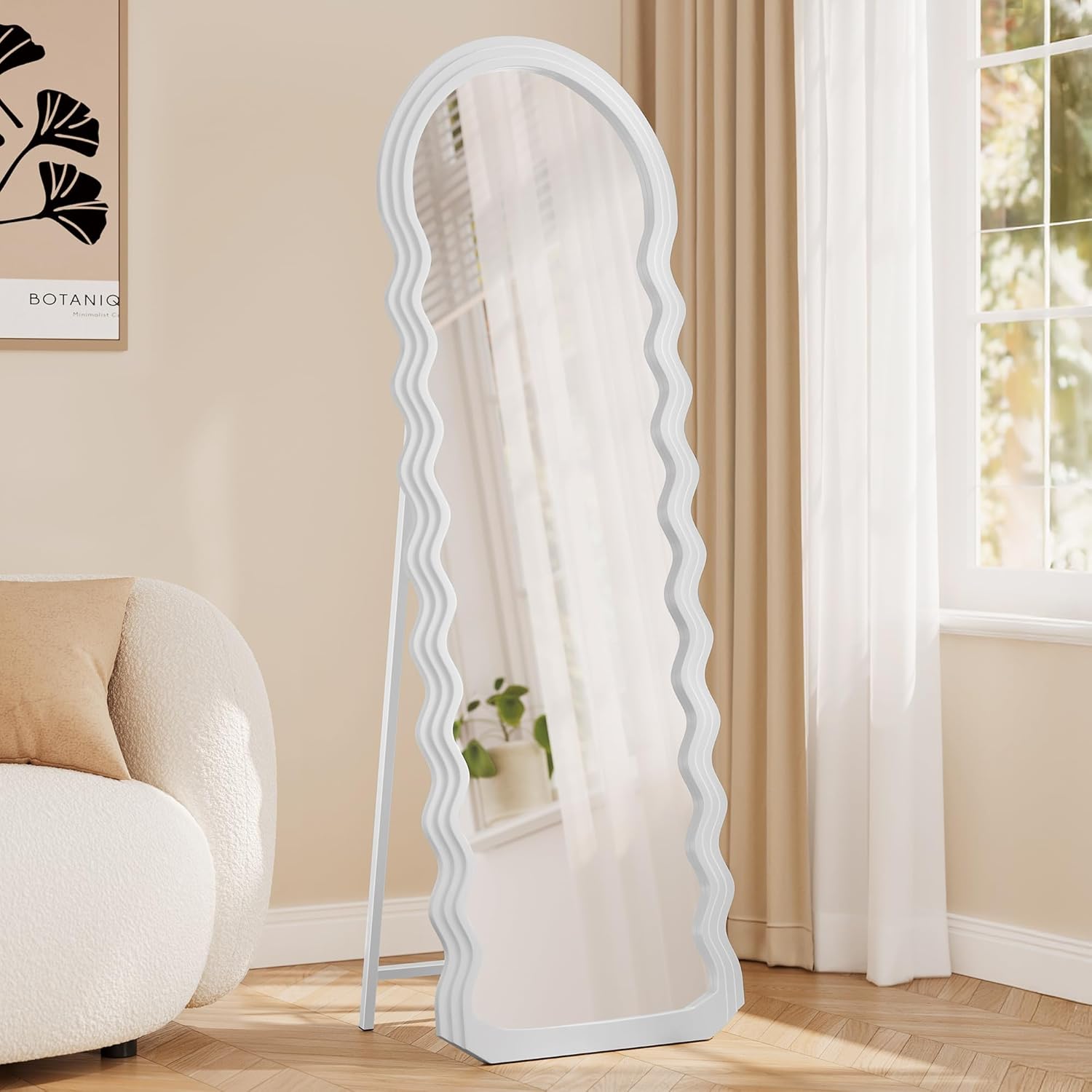 SONGMICS samostojeće ogledalo, valoviti oblik s postoljem, 160 x 50 cm, bijelo