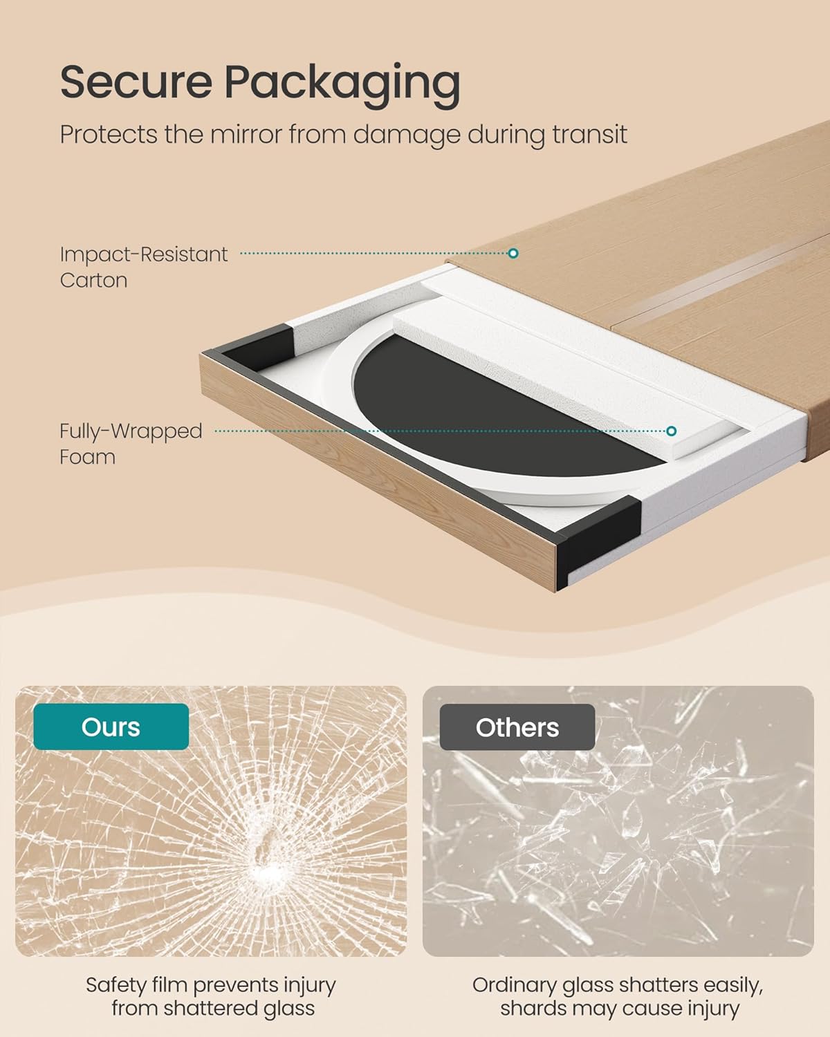 SONGMICS samostojeće ogledalo, valoviti oblik s postoljem, 160 x 50 cm, bijelo