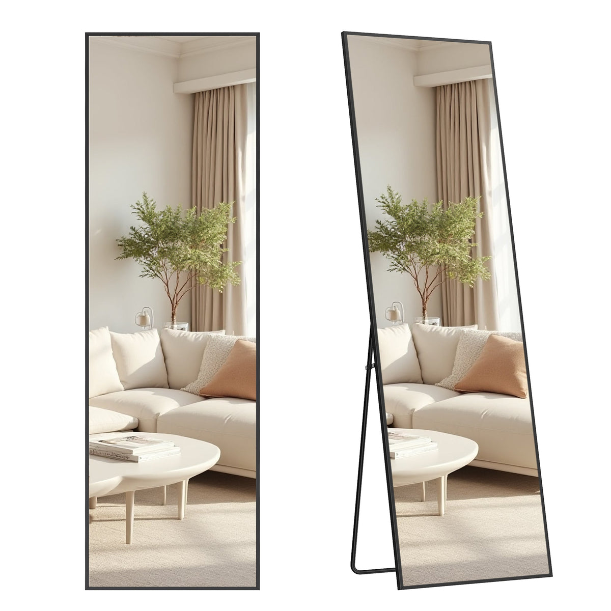 SONGMICS stajaće cjelotjelesno zrcalo s aluminijskim okvirom, 160 x 50 cm, mat crna