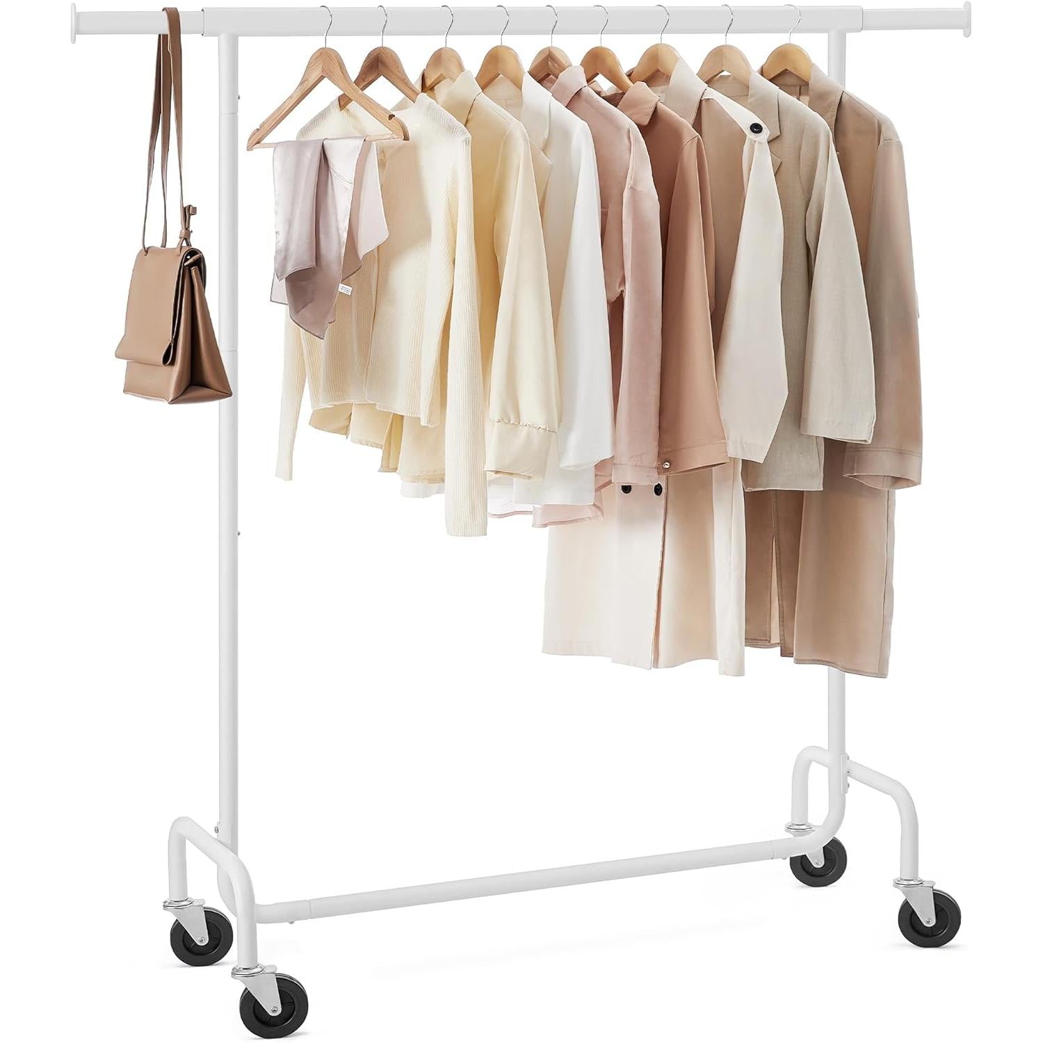 SONGMICS stalak za odjeću na kotačima, šipka na izvlačenje, max. 130 kg nosivost, mat bijela